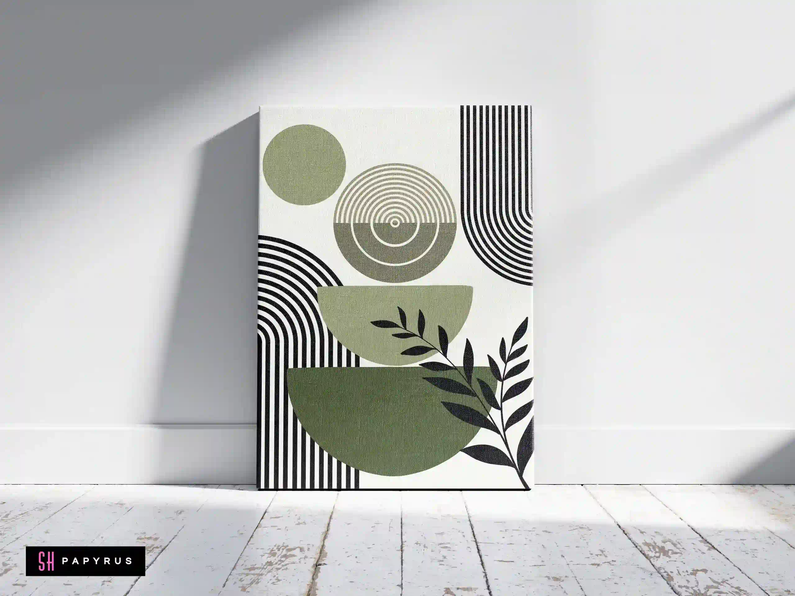 Bold Sage and Black Abstract Geometric Wall Art