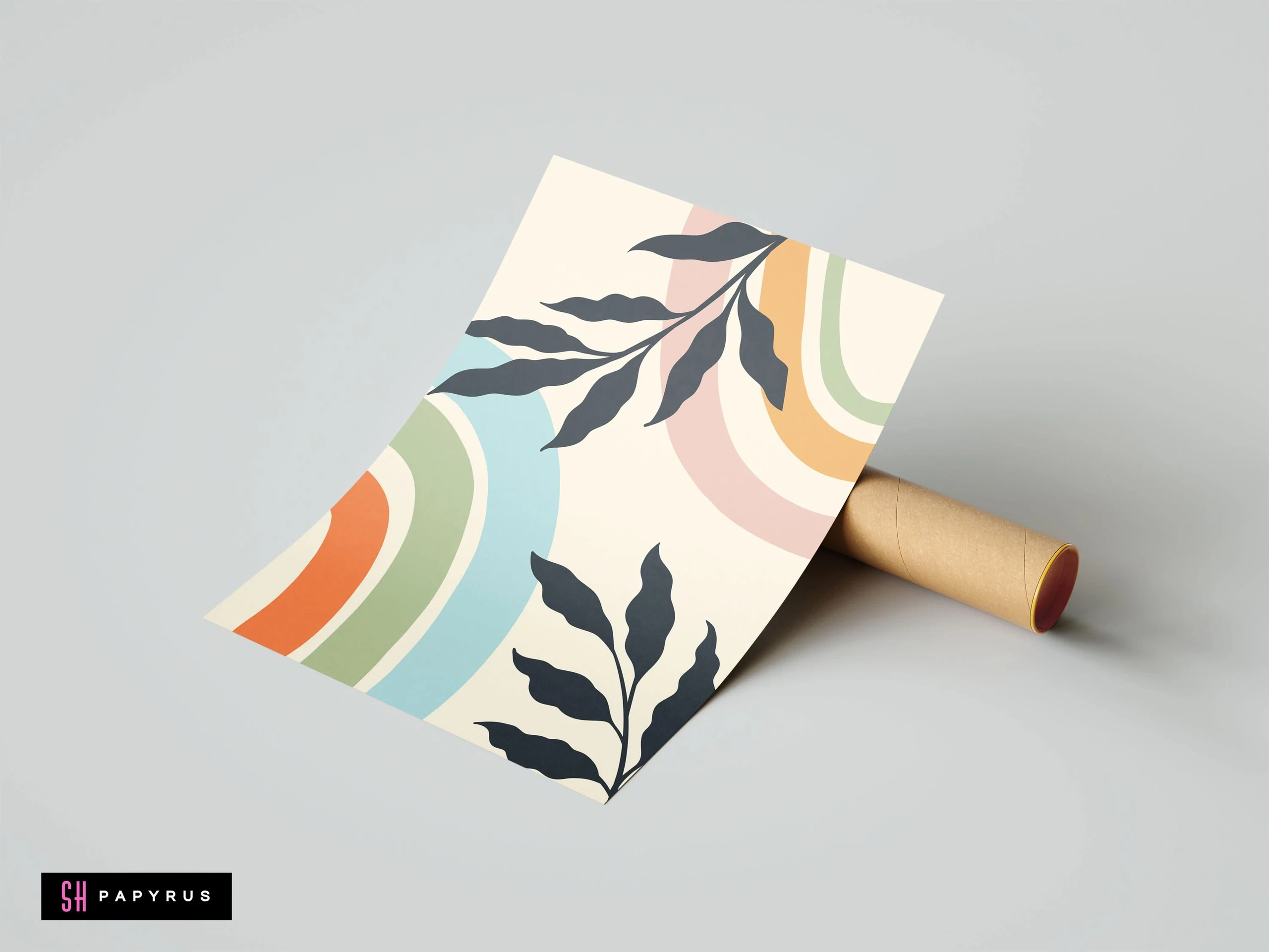 Joyful Pastel Rainbow Arches with Leaf Silhouettes