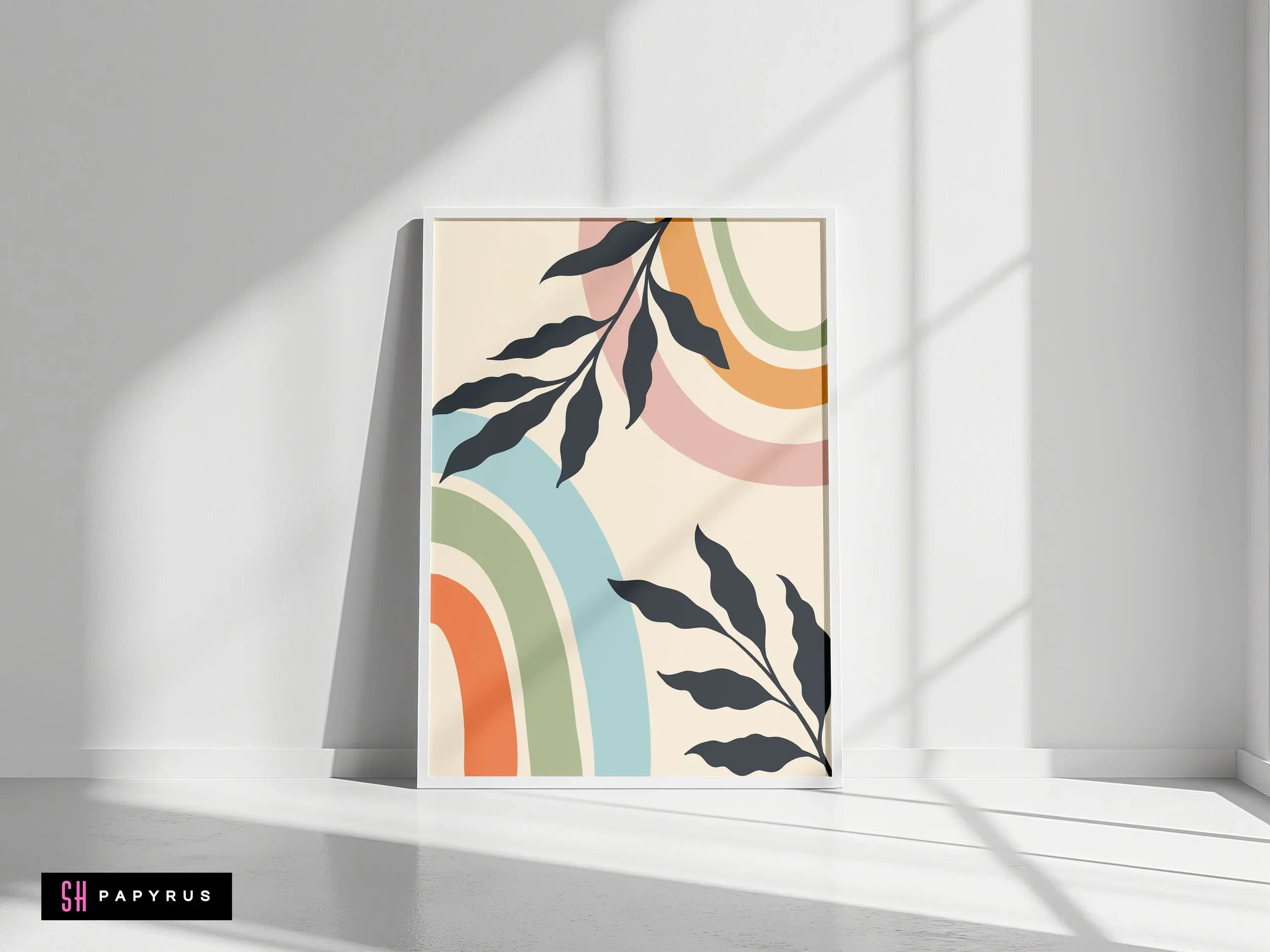 Joyful Pastel Rainbow Arches with Leaf Silhouettes