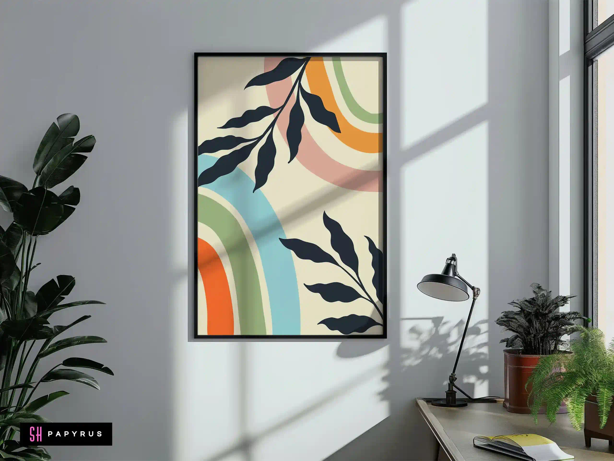 Joyful Pastel Rainbow Arches with Leaf Silhouettes