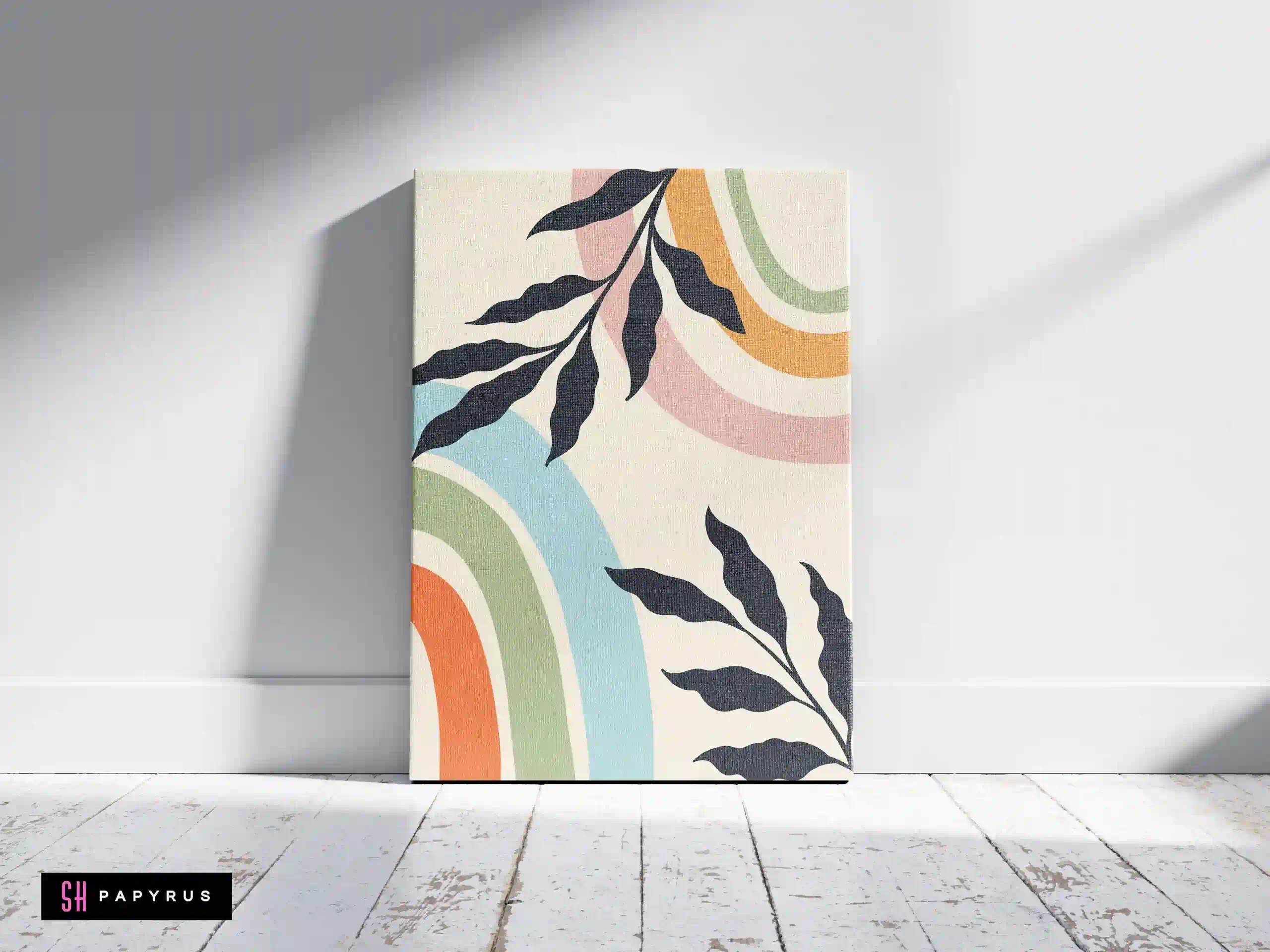 Joyful Pastel Rainbow Arches with Leaf Silhouettes