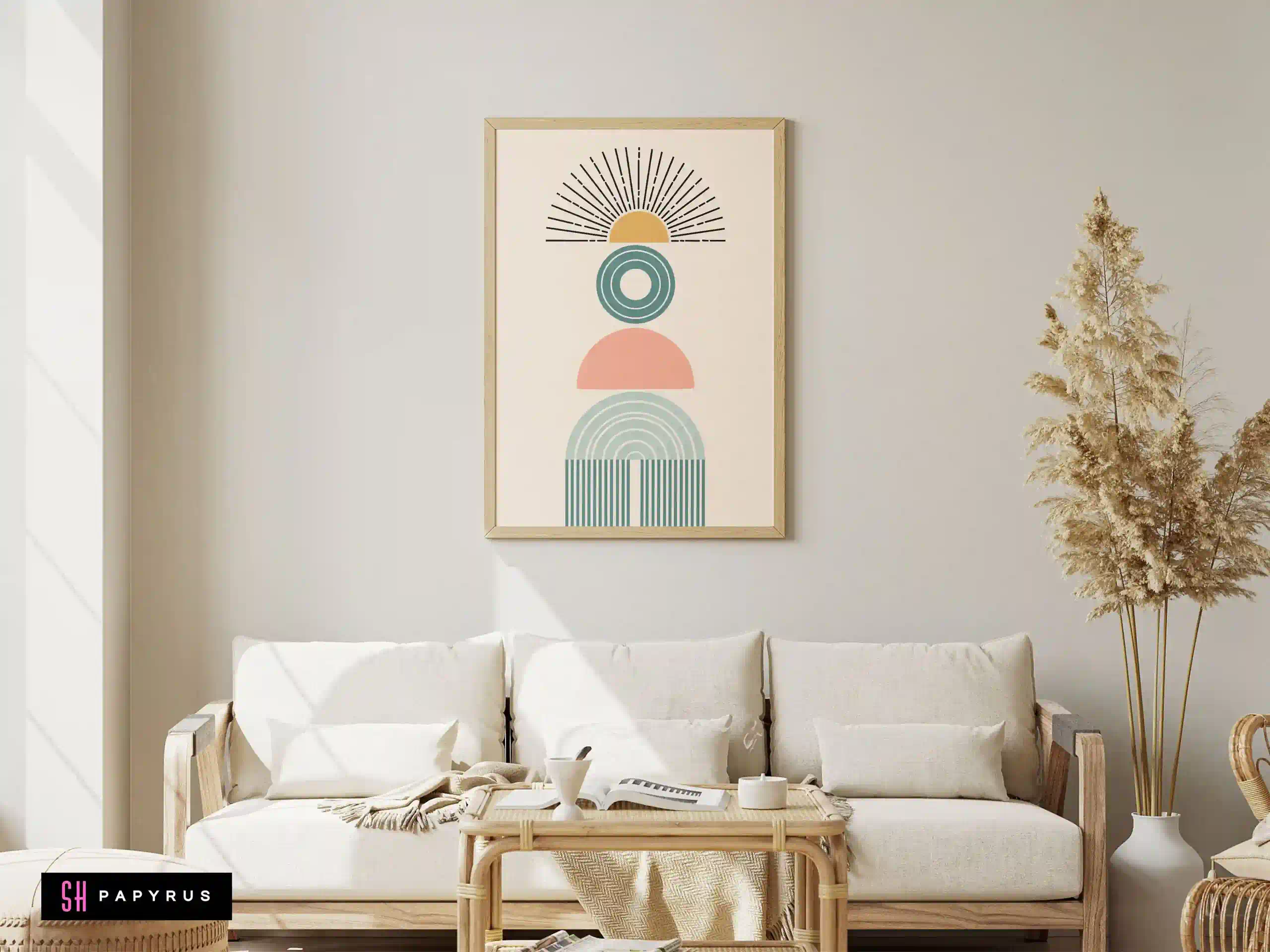 Captivating Pastel Geometric Totem Art with Sunburst