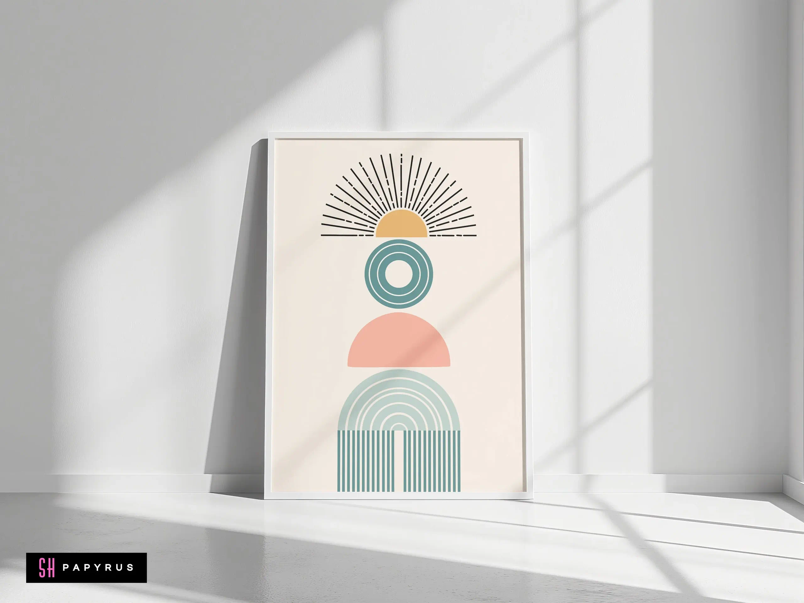 Captivating Pastel Geometric Totem Art with Sunburst