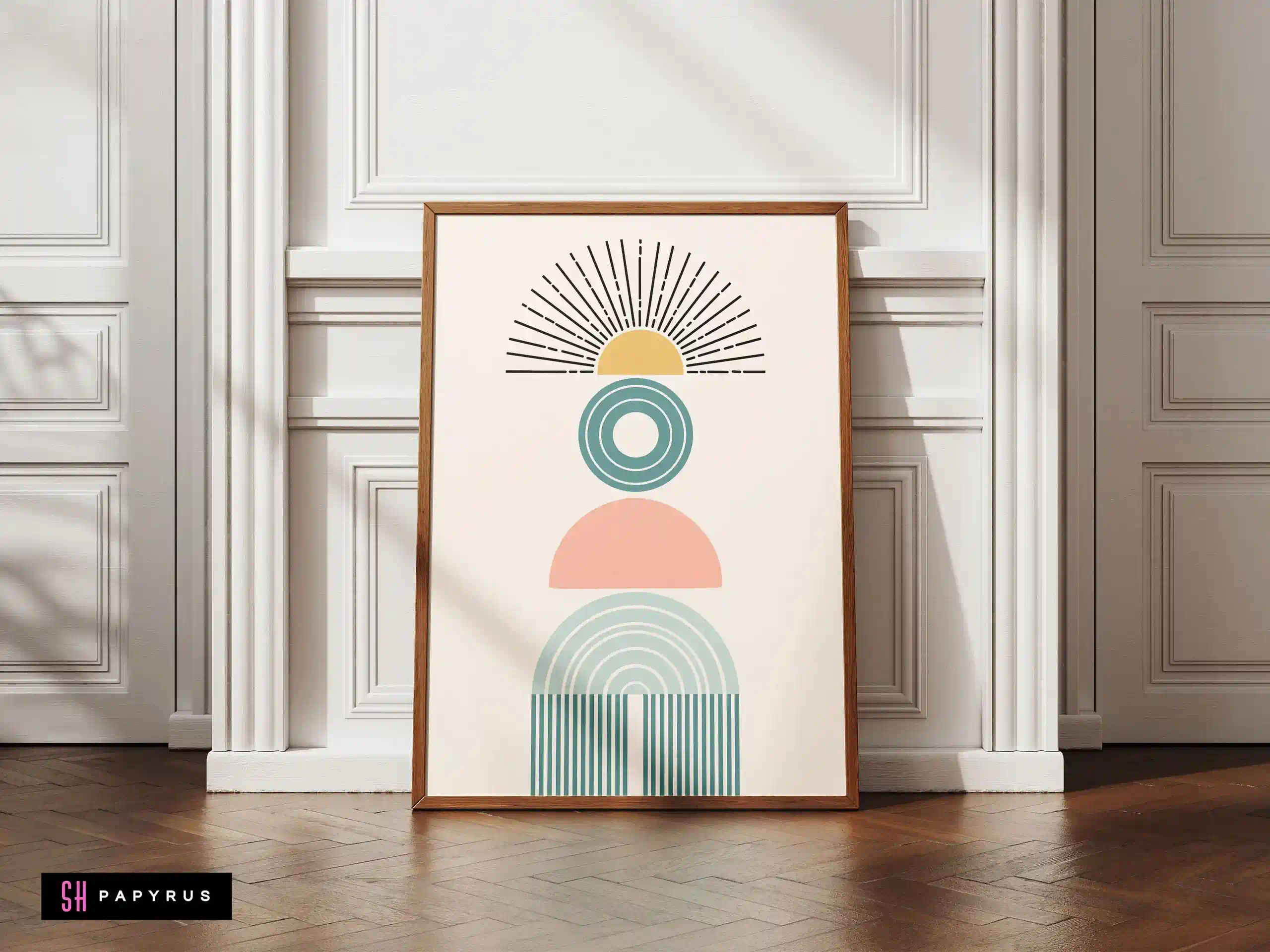 Captivating Pastel Geometric Totem Art with Sunburst