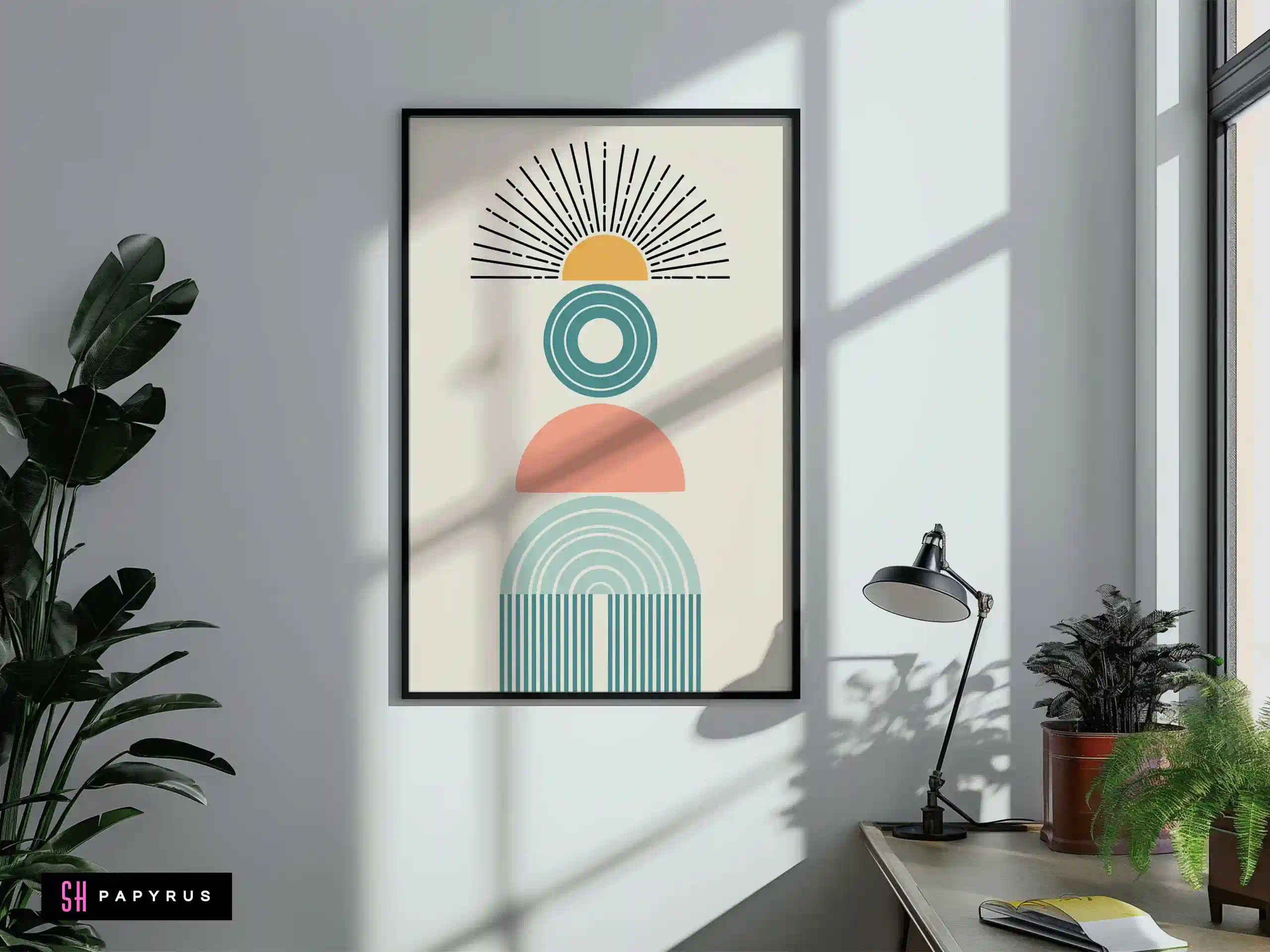Captivating Pastel Geometric Totem Art with Sunburst