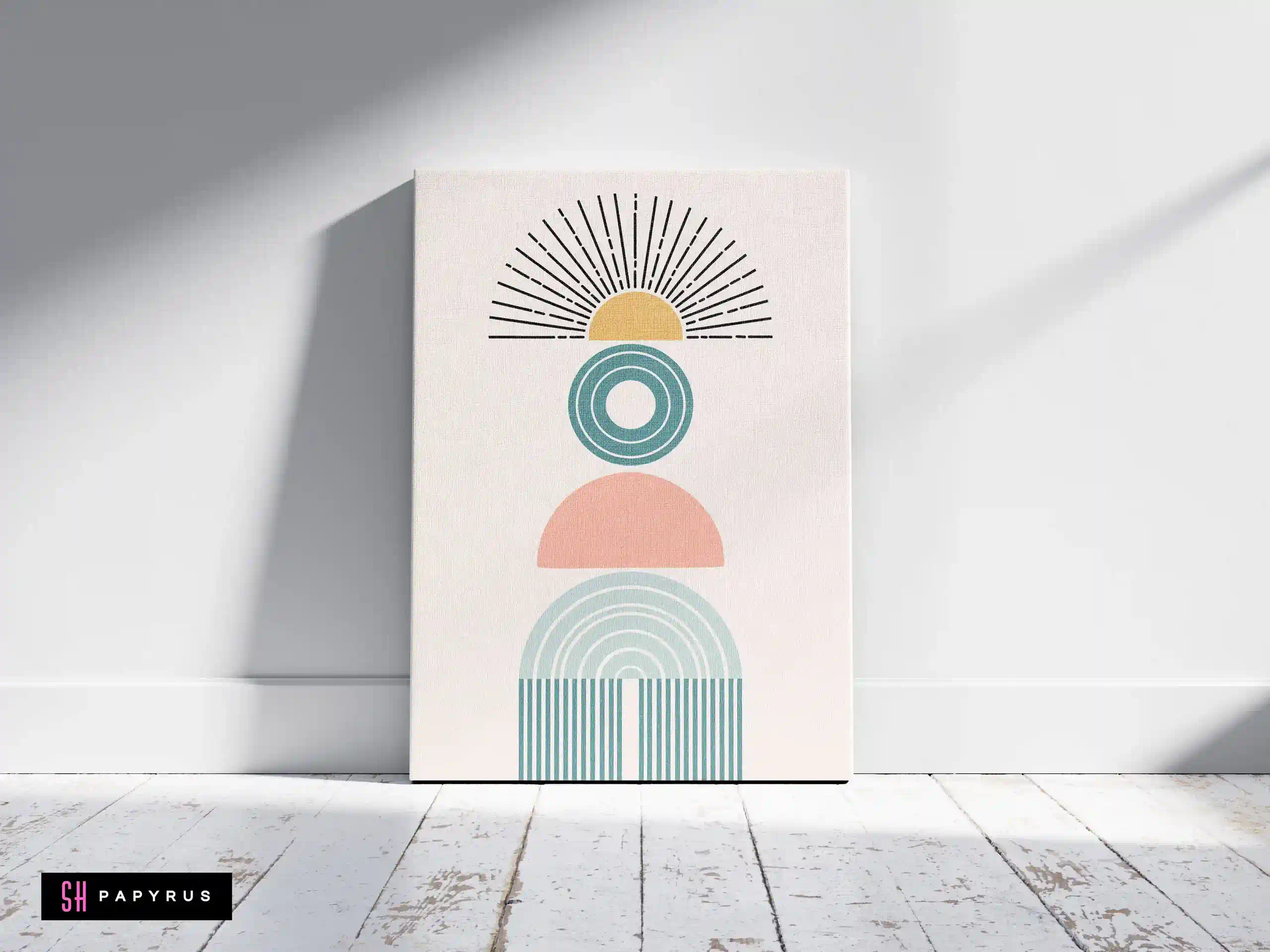 Captivating Pastel Geometric Totem Art with Sunburst