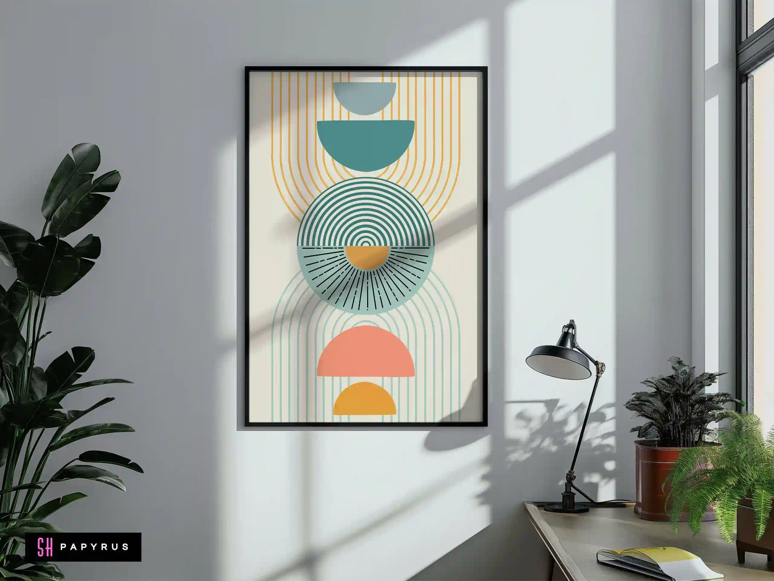 Striking Complex Geometric Abstract Art Teal Gold