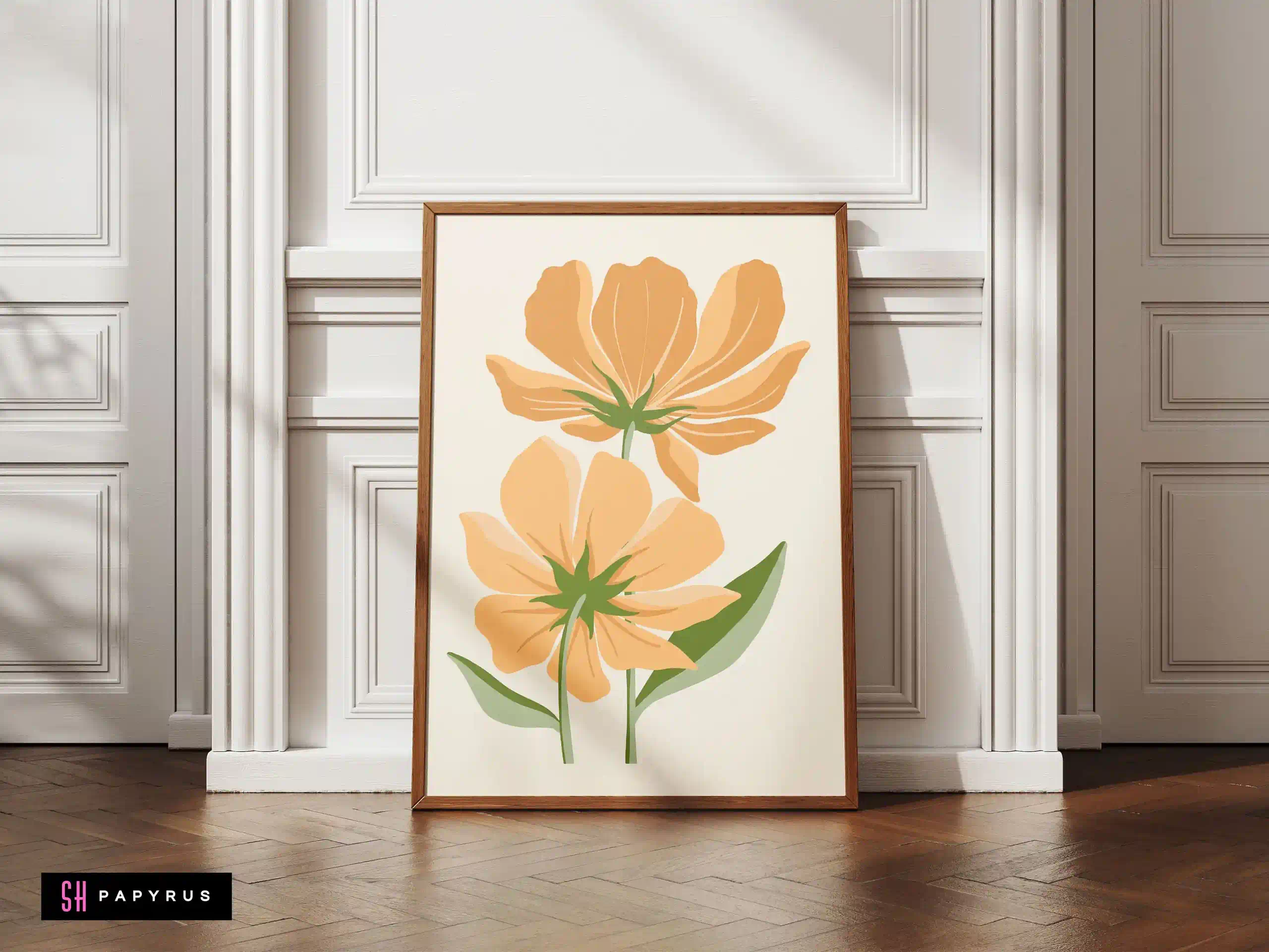 Delicate Soft Peach Cosmos Flower Illustration Art