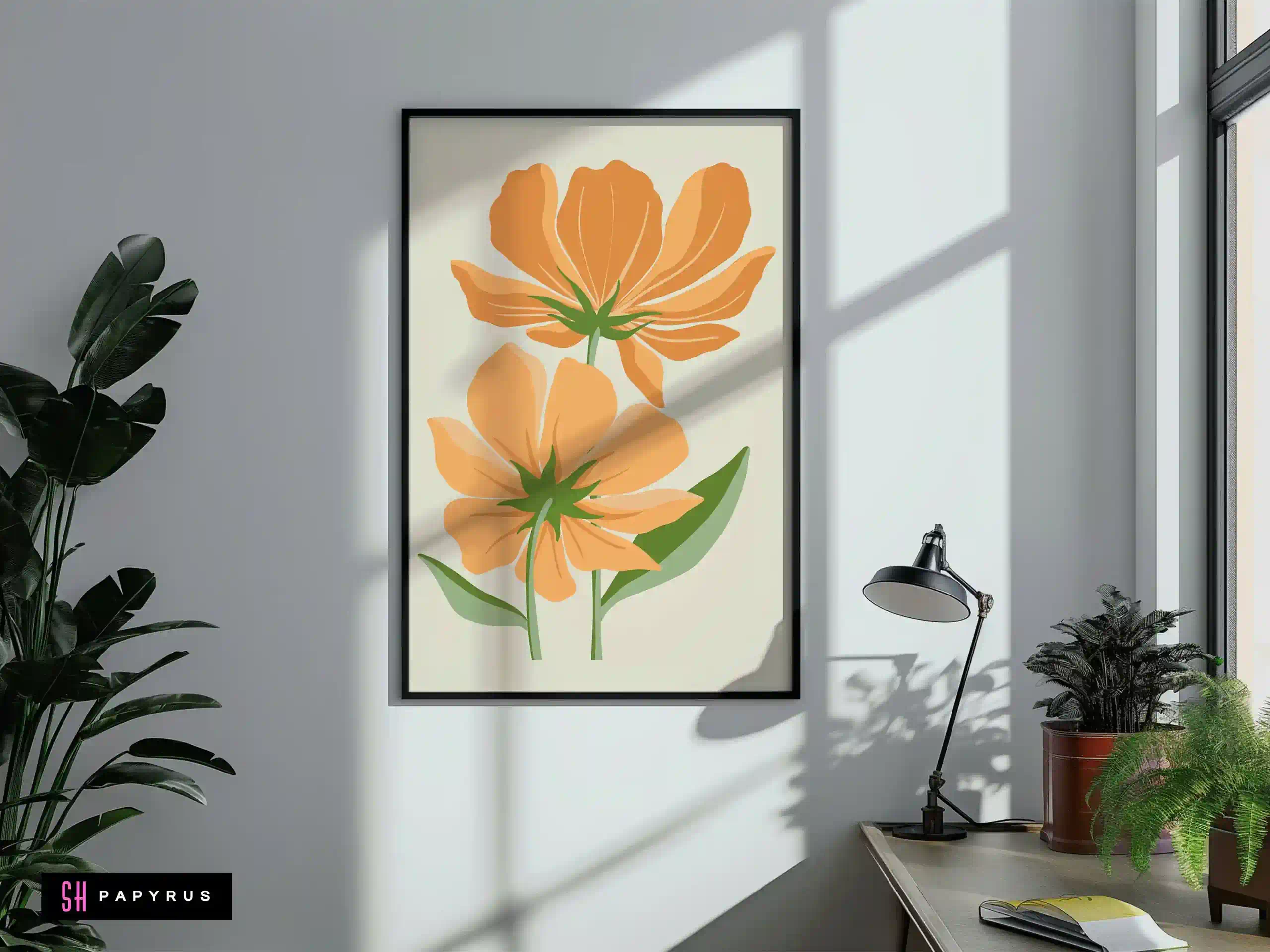 Delicate Soft Peach Cosmos Flower Illustration Art