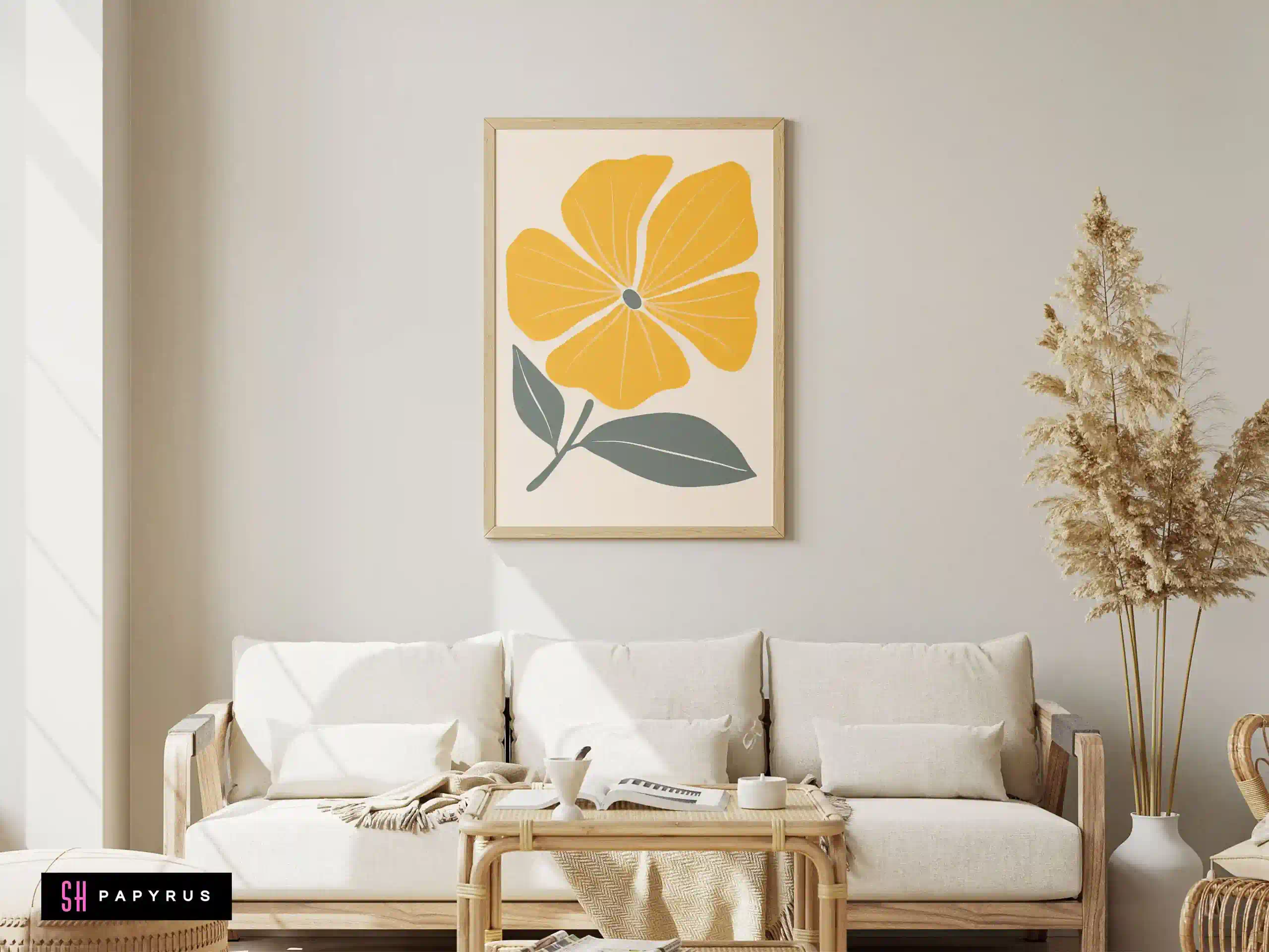 Chic Yellow and Grey Modern Flower Wall Art
