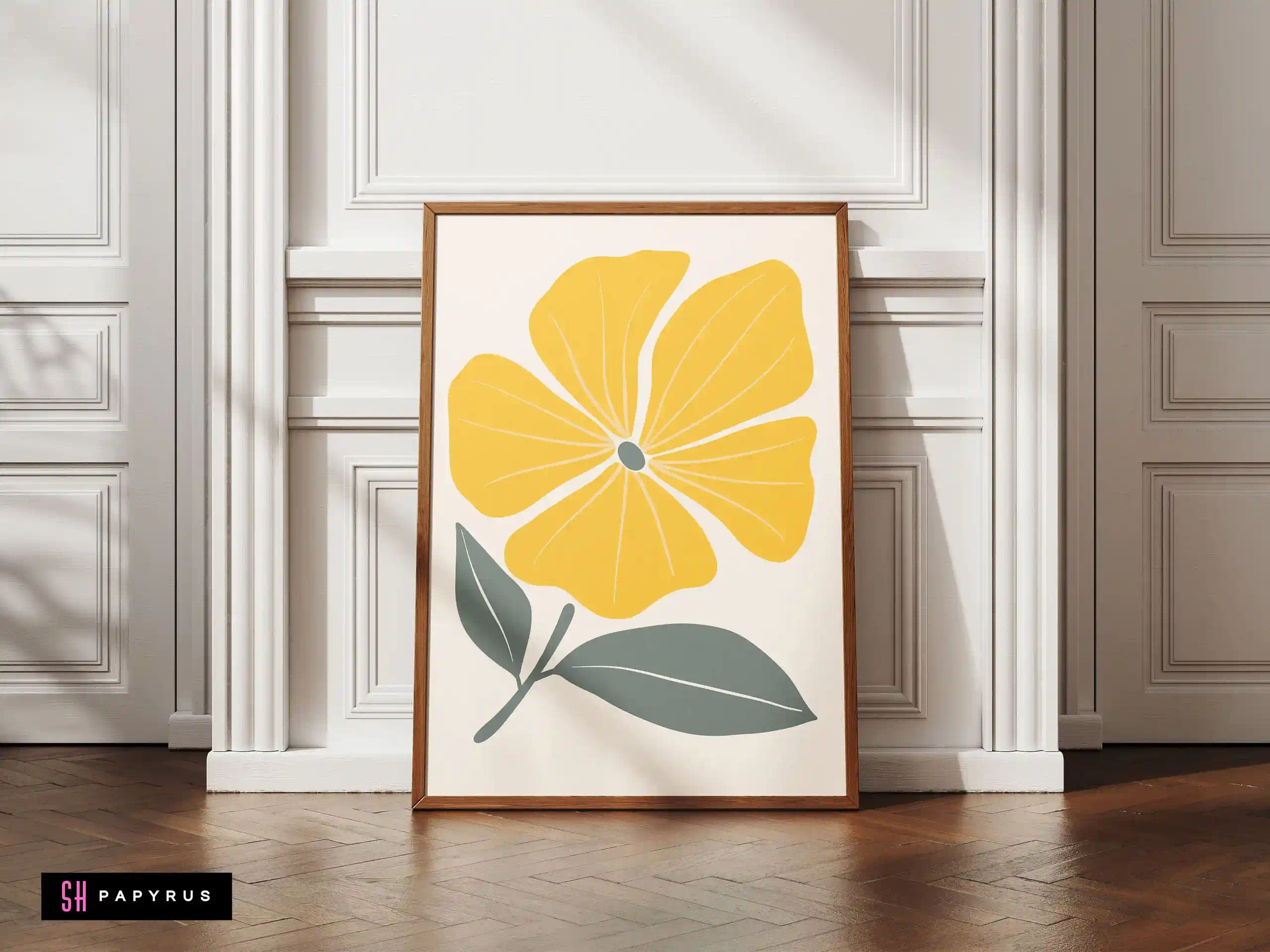 Chic Yellow and Grey Modern Flower Wall Art