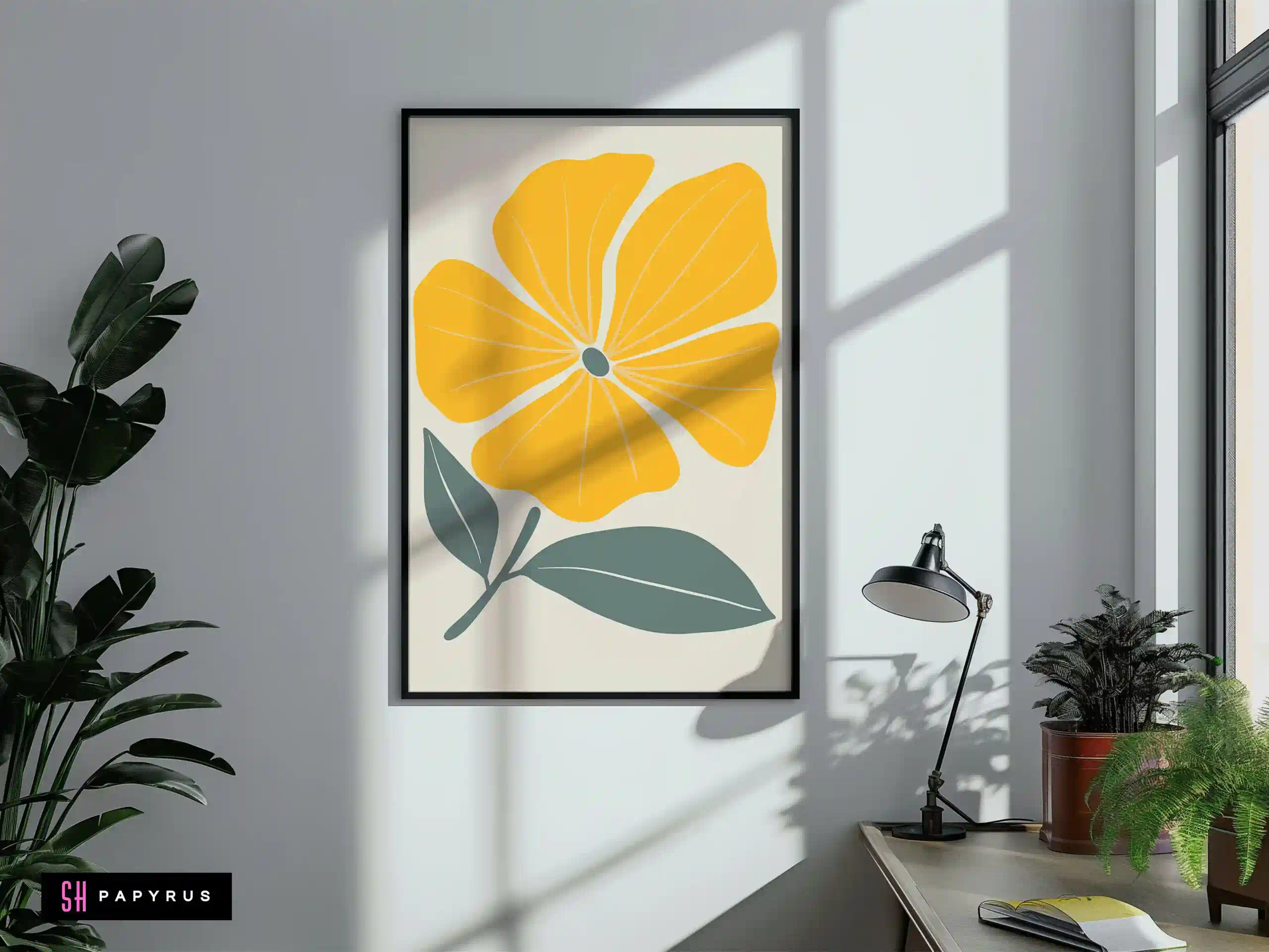 Chic Yellow and Grey Modern Flower Wall Art