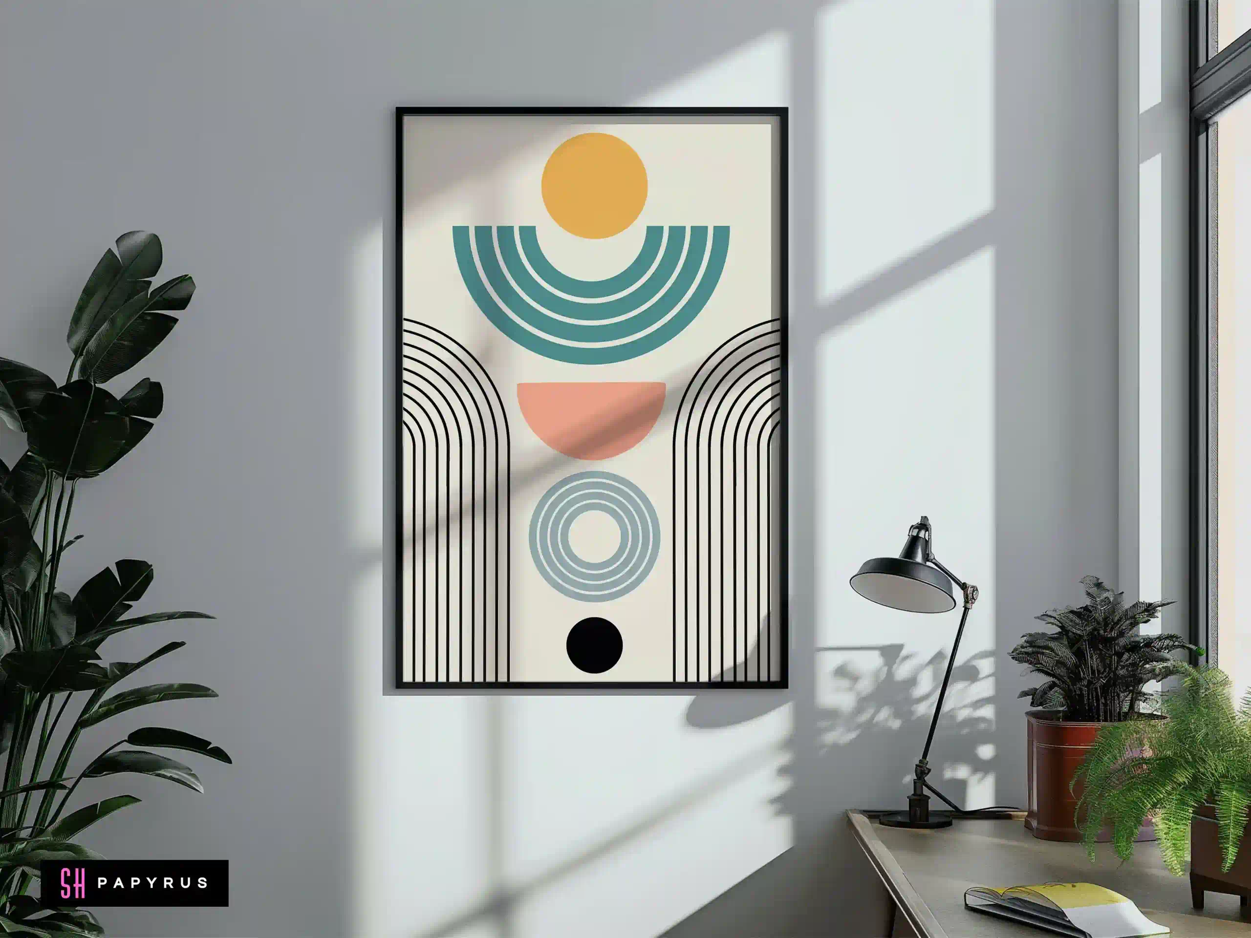 Dynamic Abstract Geometric Balance Art Teal Pink