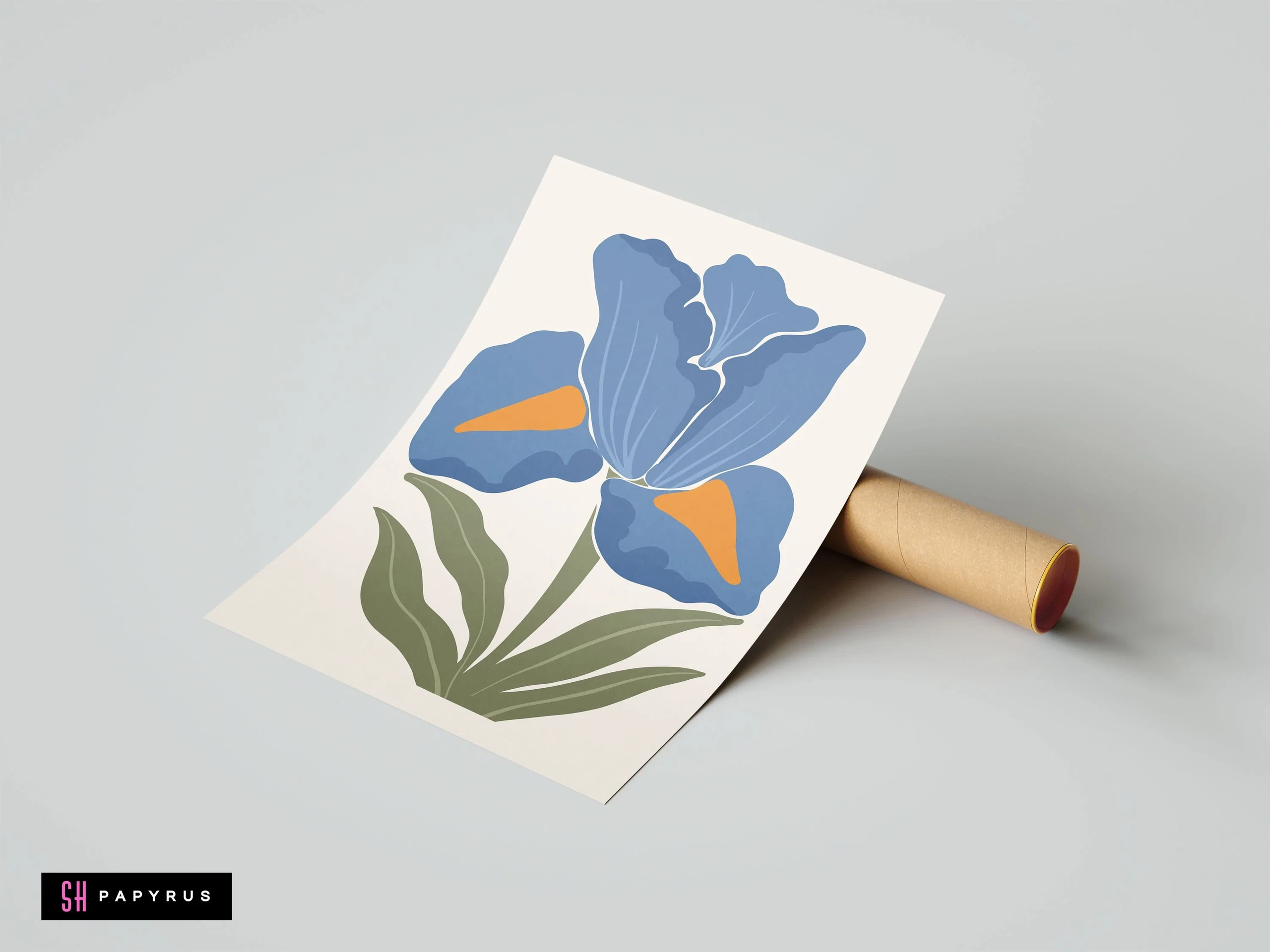 Vivid Bold Blue Iris Art with Orange Accents