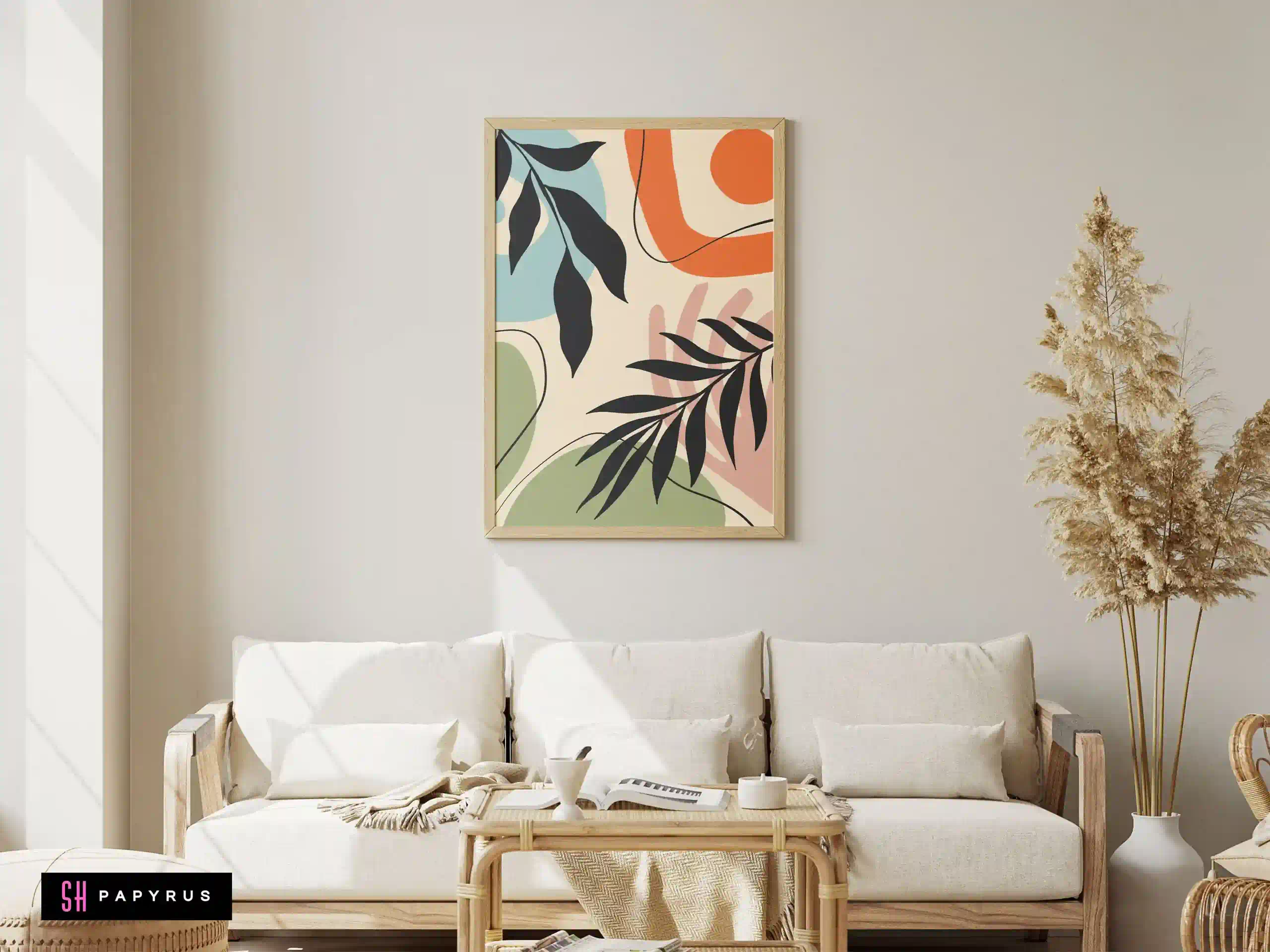 Cheerful Playful Pastel Abstract with Leaf Silhouettes