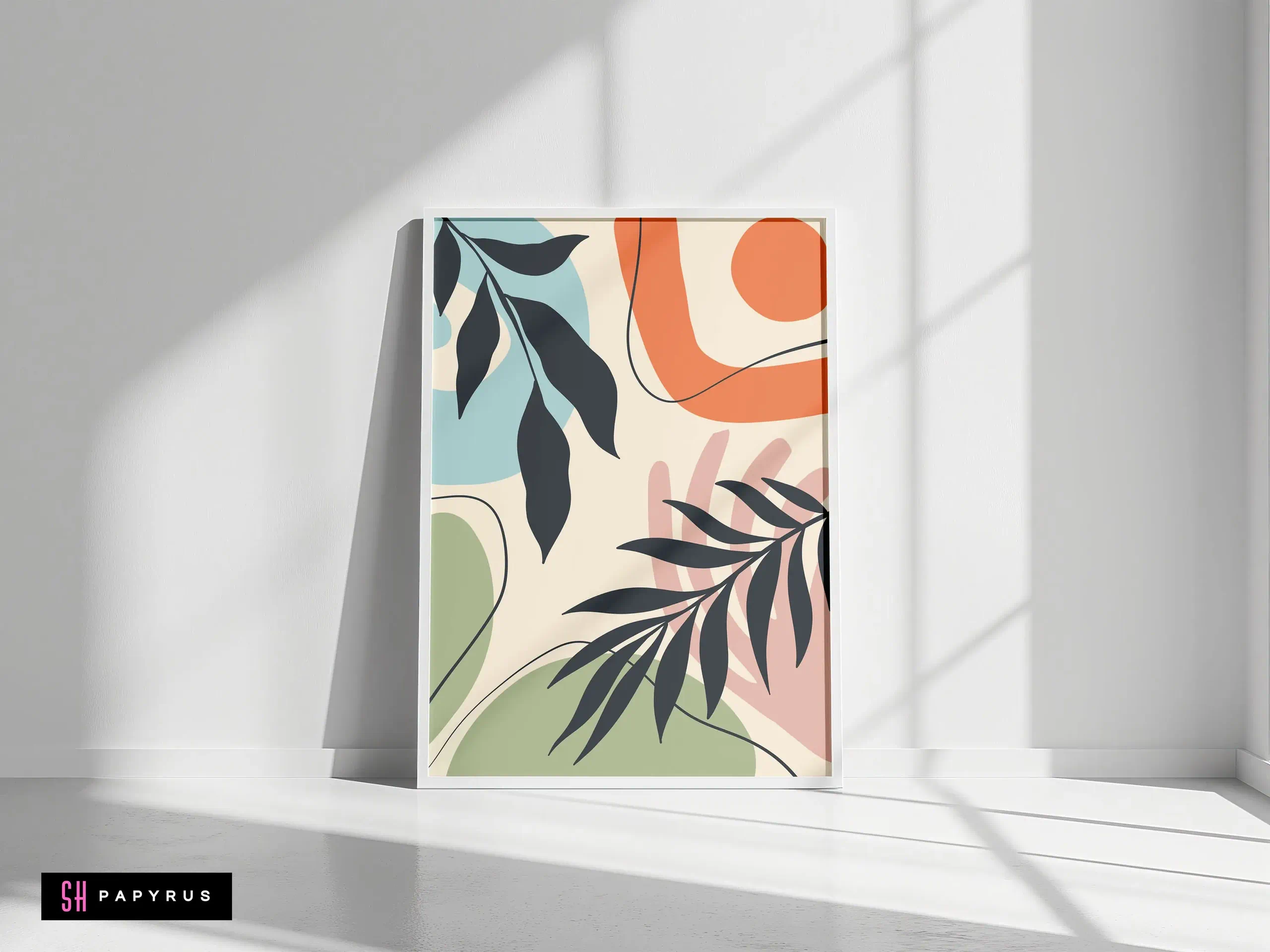 Cheerful Playful Pastel Abstract with Leaf Silhouettes