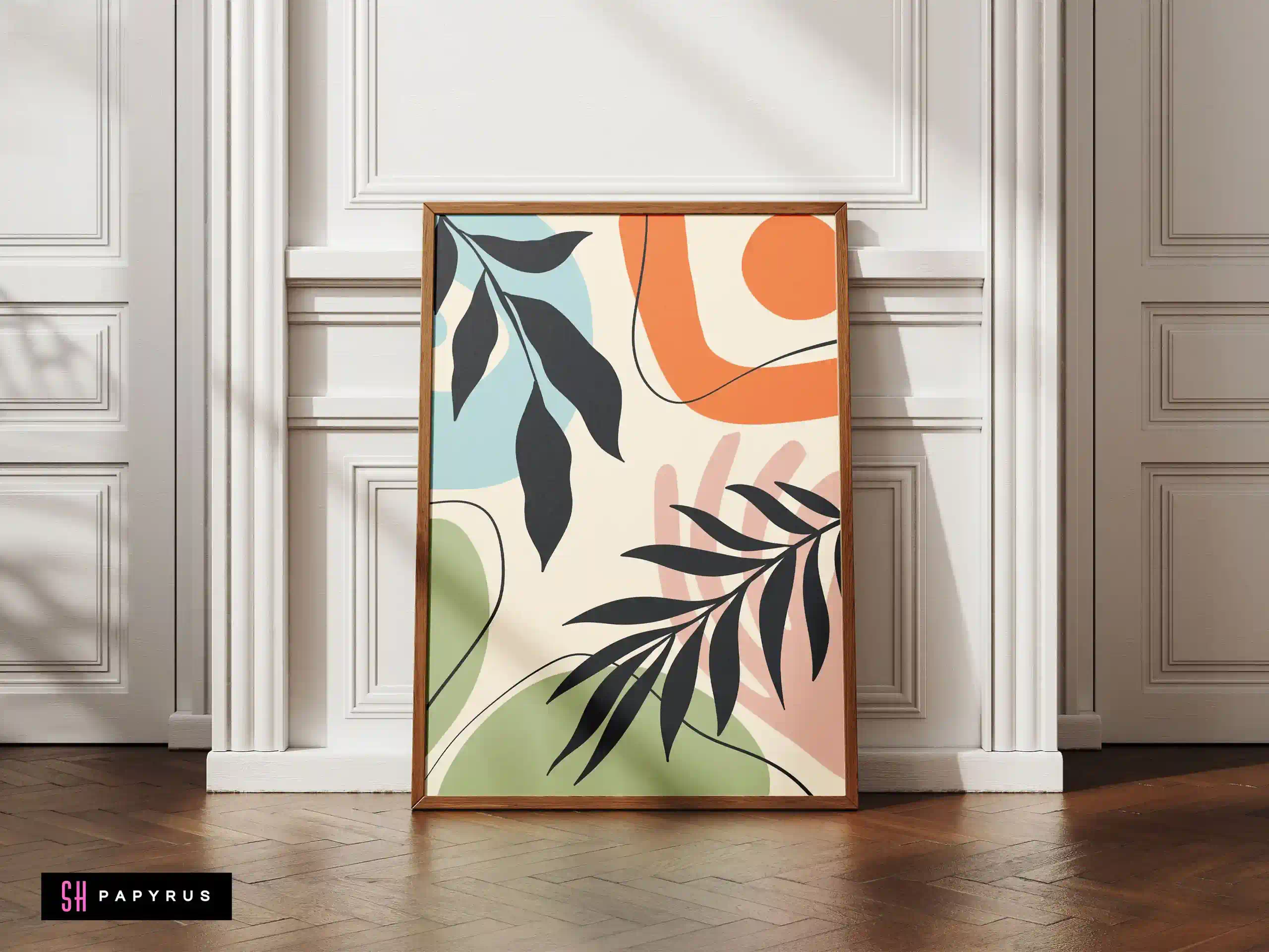 Cheerful Playful Pastel Abstract with Leaf Silhouettes