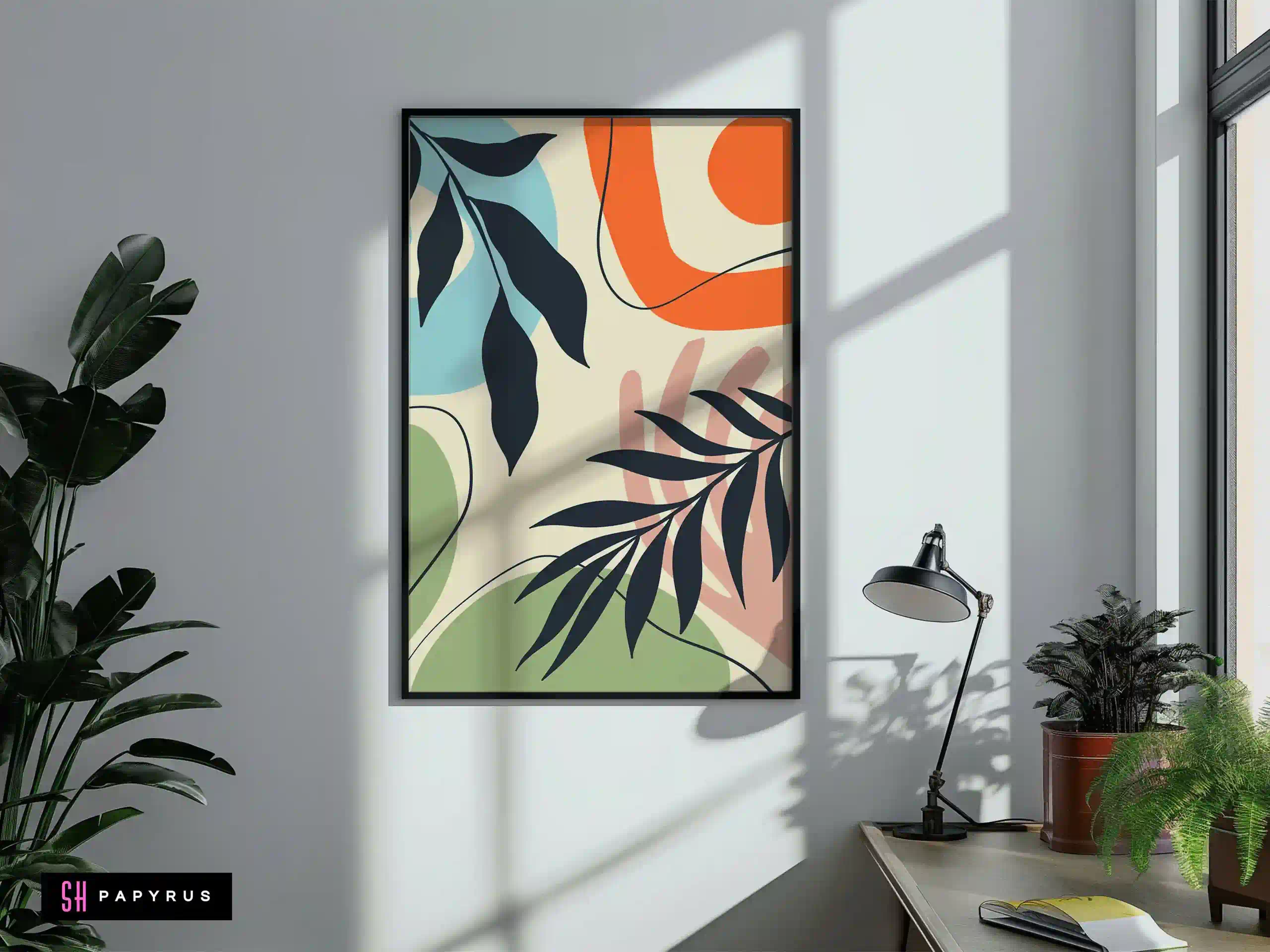 Cheerful Playful Pastel Abstract with Leaf Silhouettes