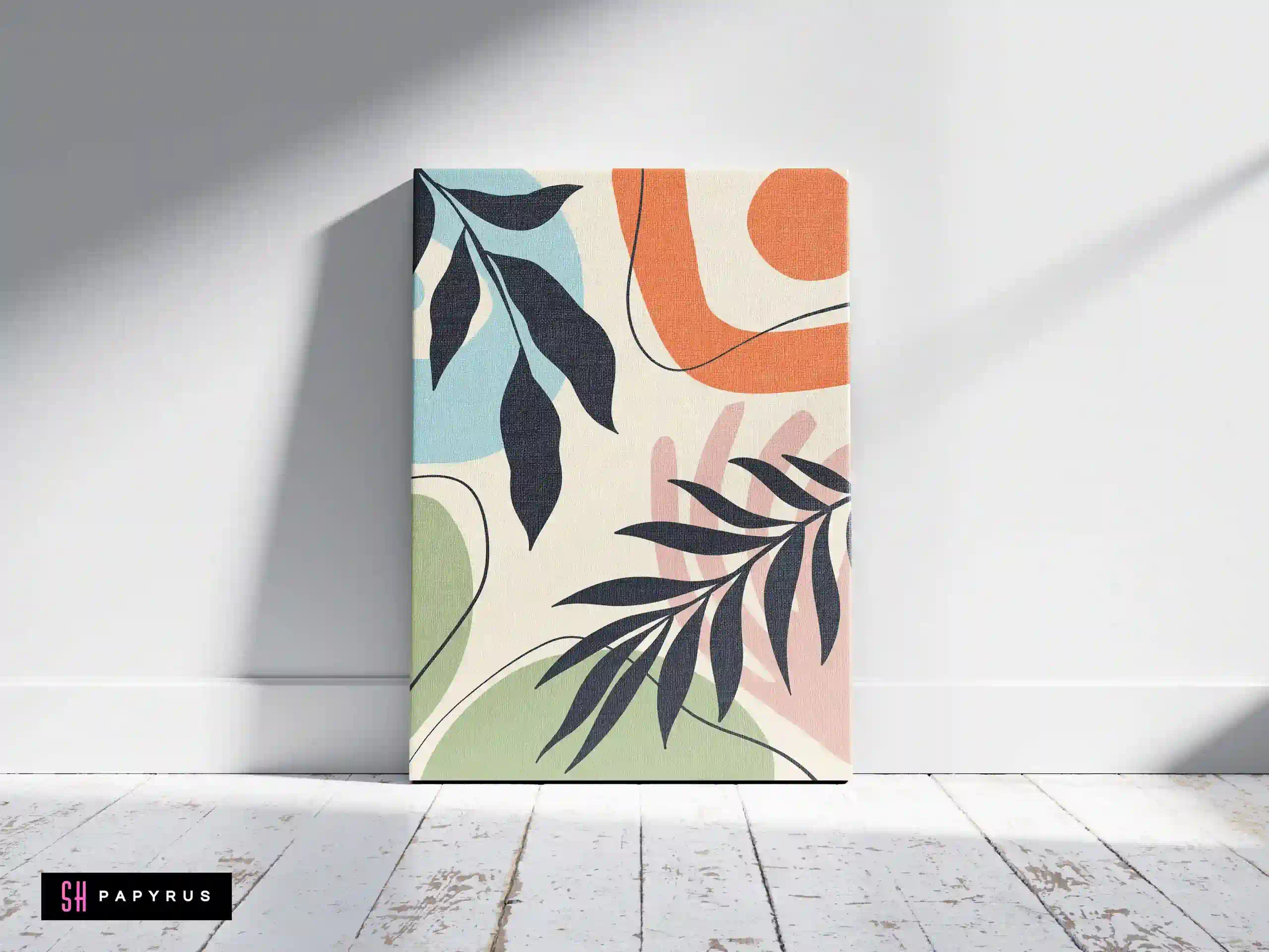 Cheerful Playful Pastel Abstract with Leaf Silhouettes