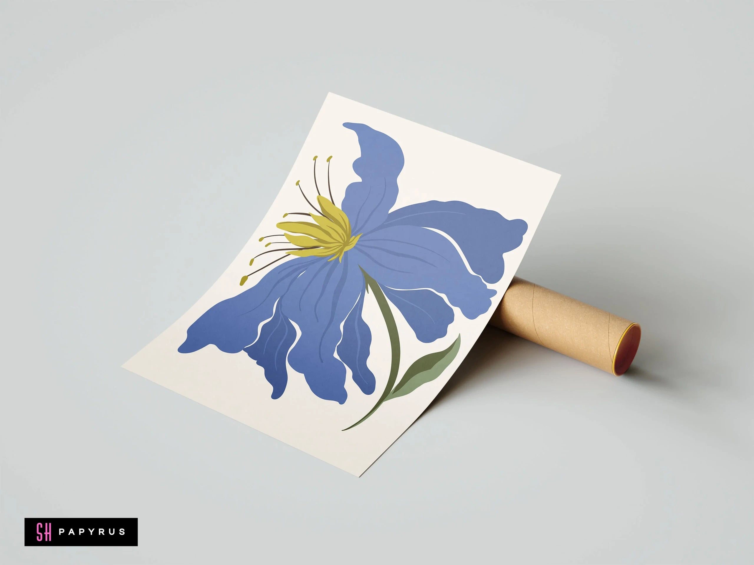 Vibrant Expressive Blue and Chartreuse Flower Art