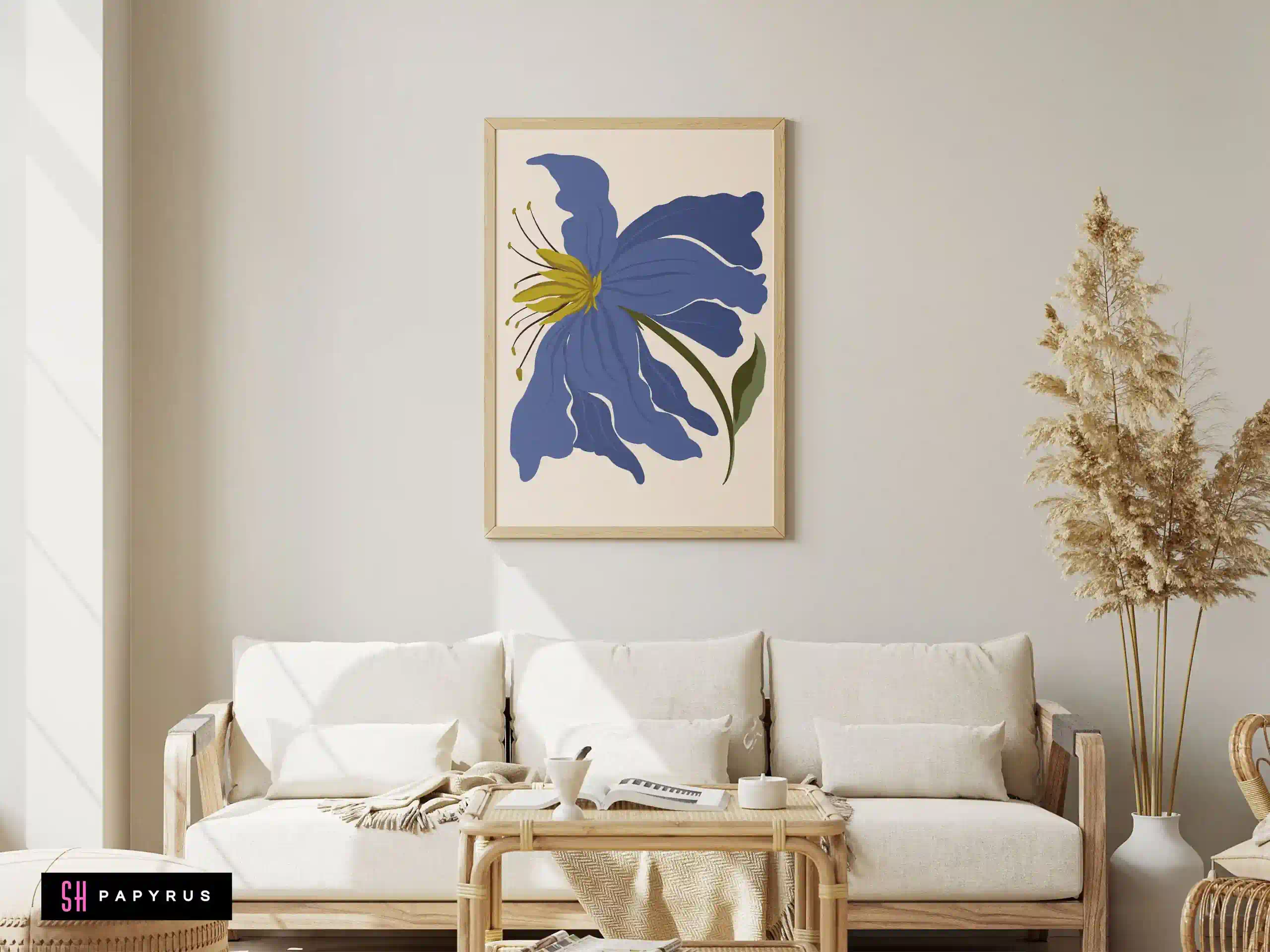 Vibrant Expressive Blue and Chartreuse Flower Art