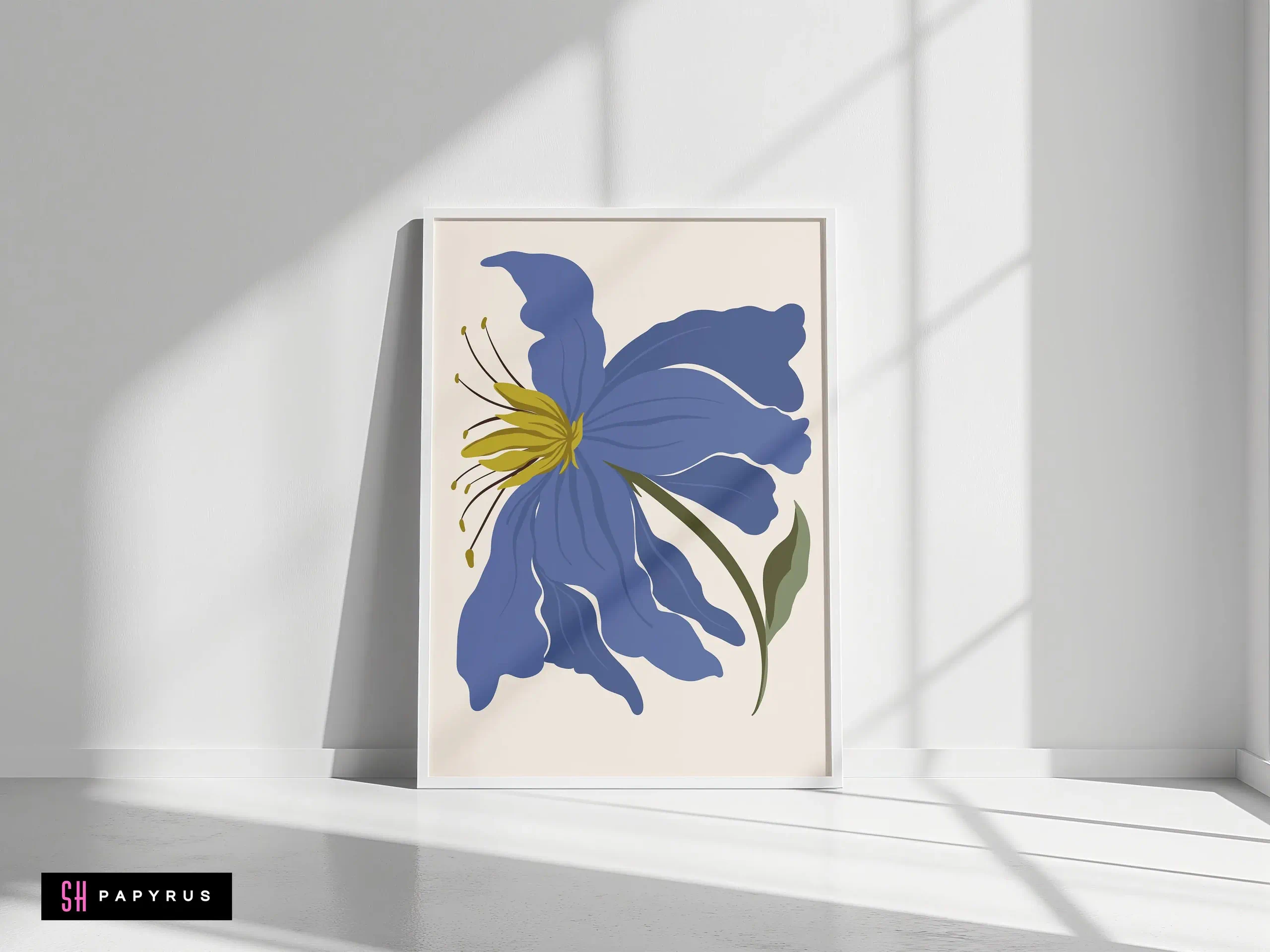 Vibrant Expressive Blue and Chartreuse Flower Art