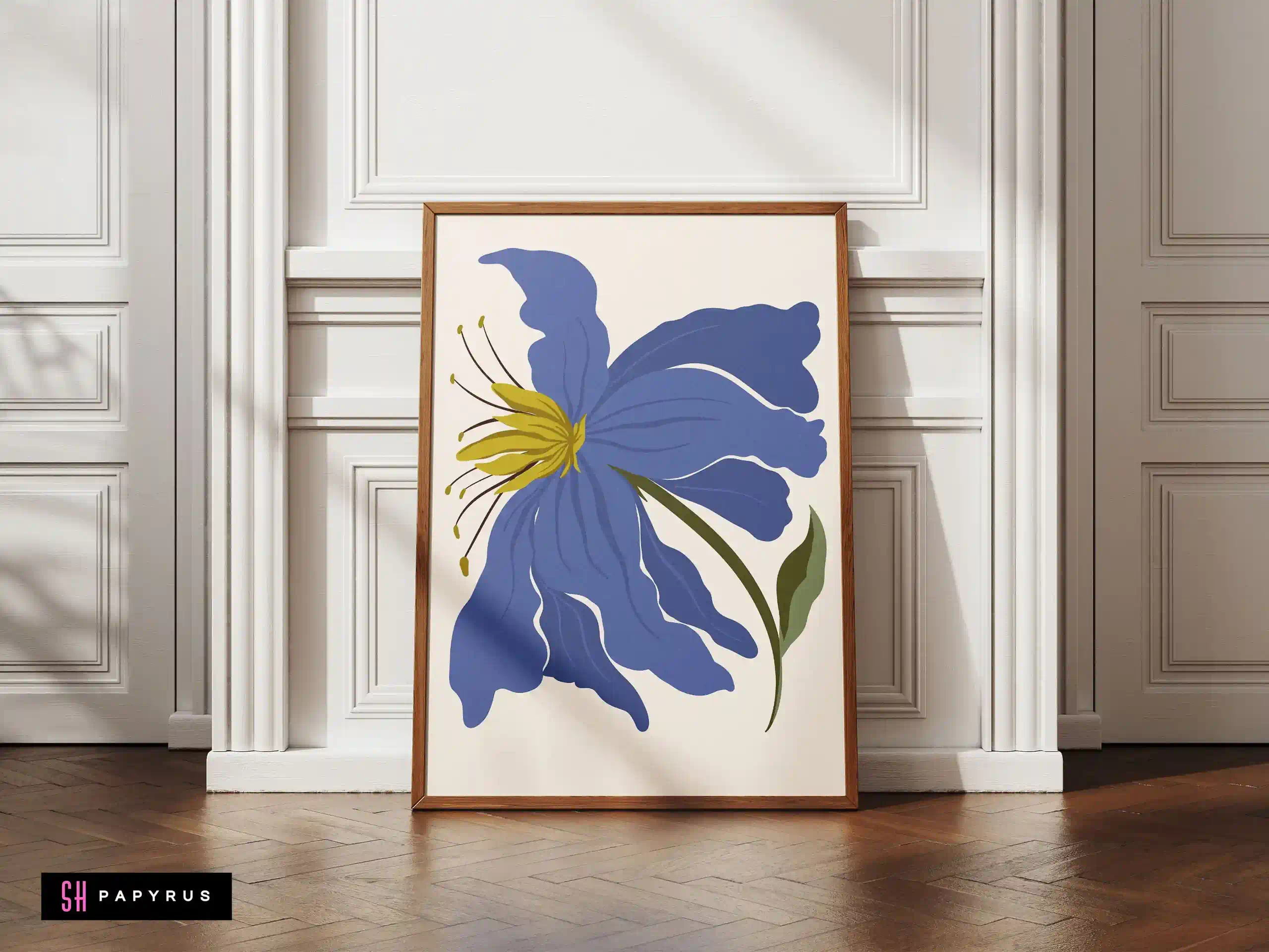 Vibrant Expressive Blue and Chartreuse Flower Art