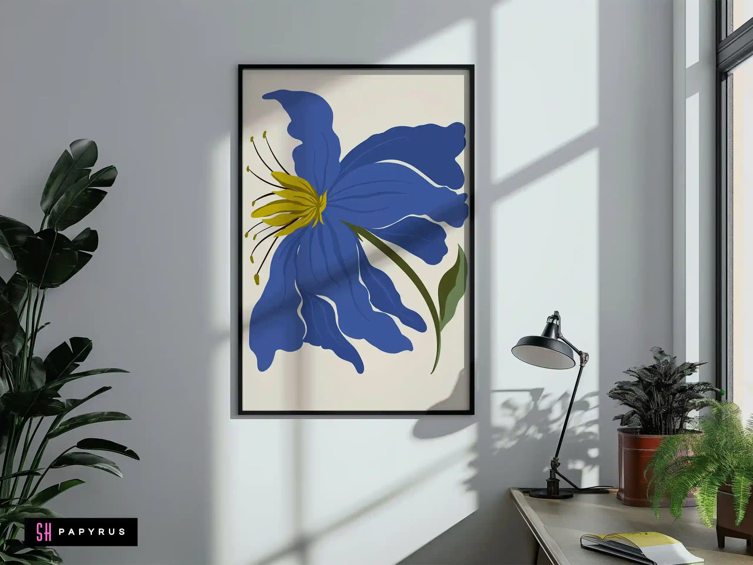 Vibrant Expressive Blue and Chartreuse Flower Art
