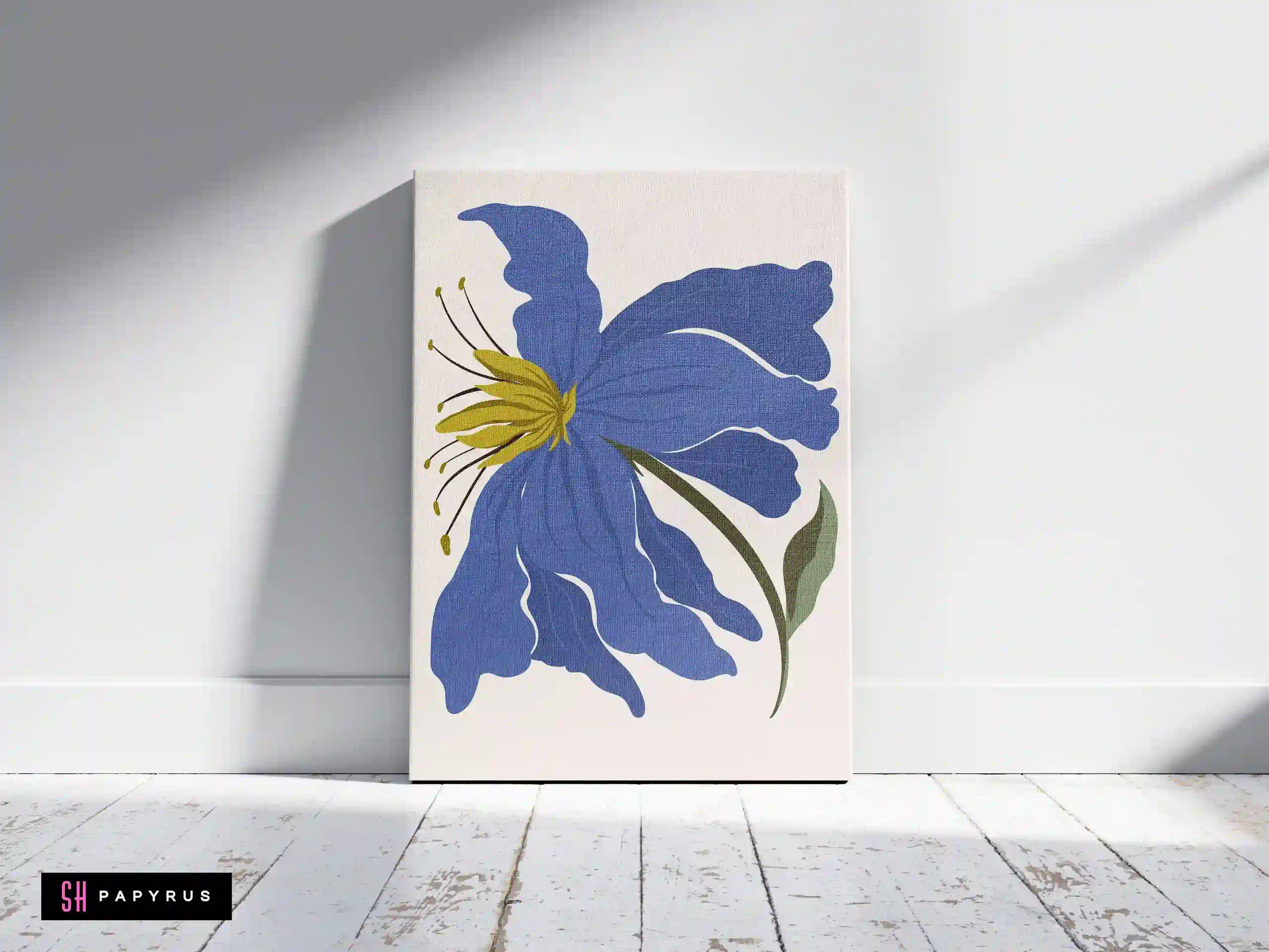 Vibrant Expressive Blue and Chartreuse Flower Art