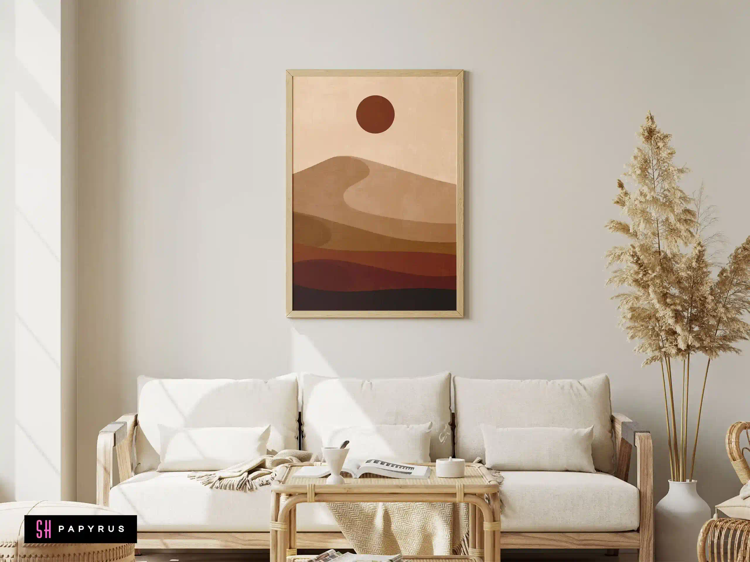 Calm Minimalist Sand Dune Art with Sun Wall Art