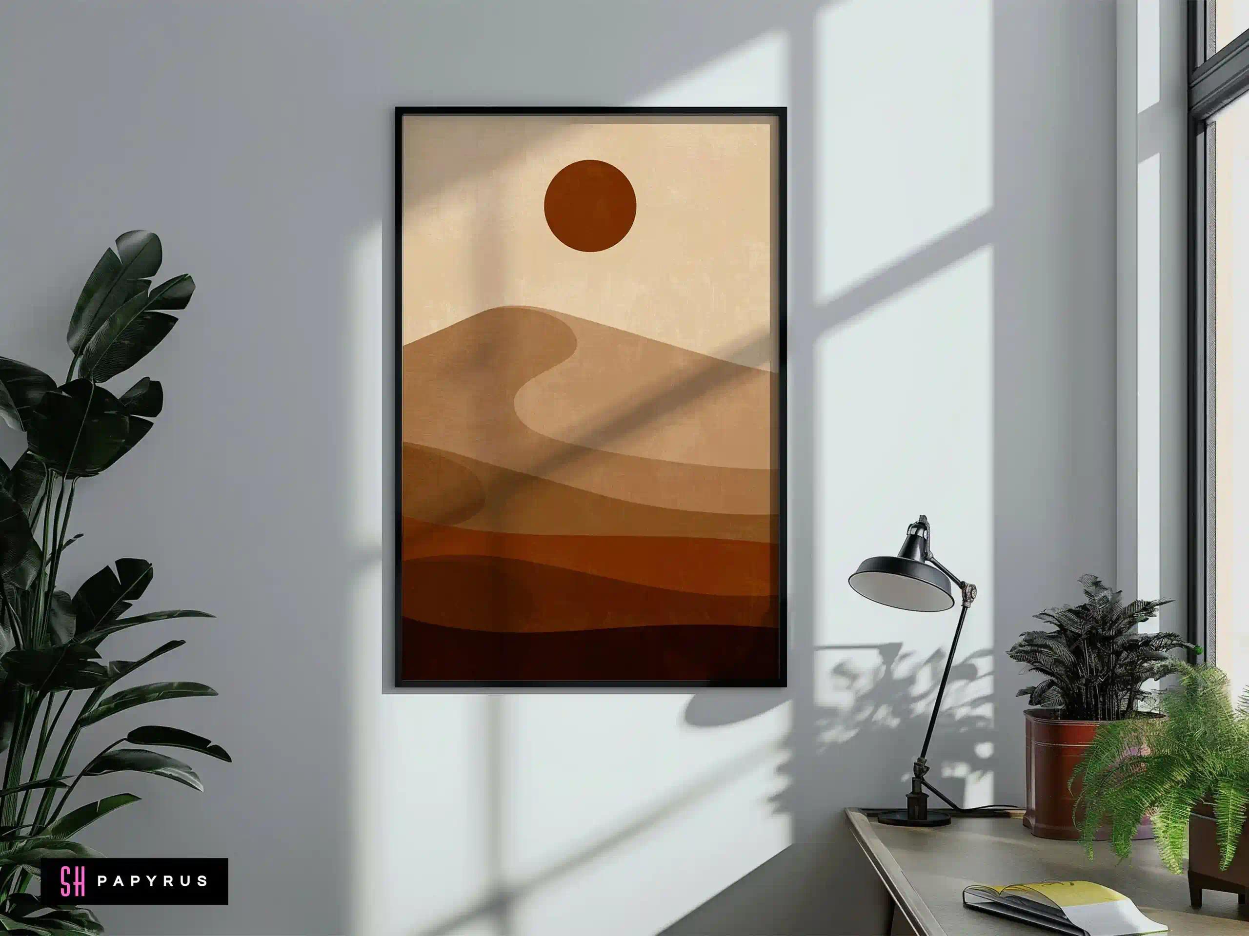 Calm Minimalist Sand Dune Art with Sun Wall Art