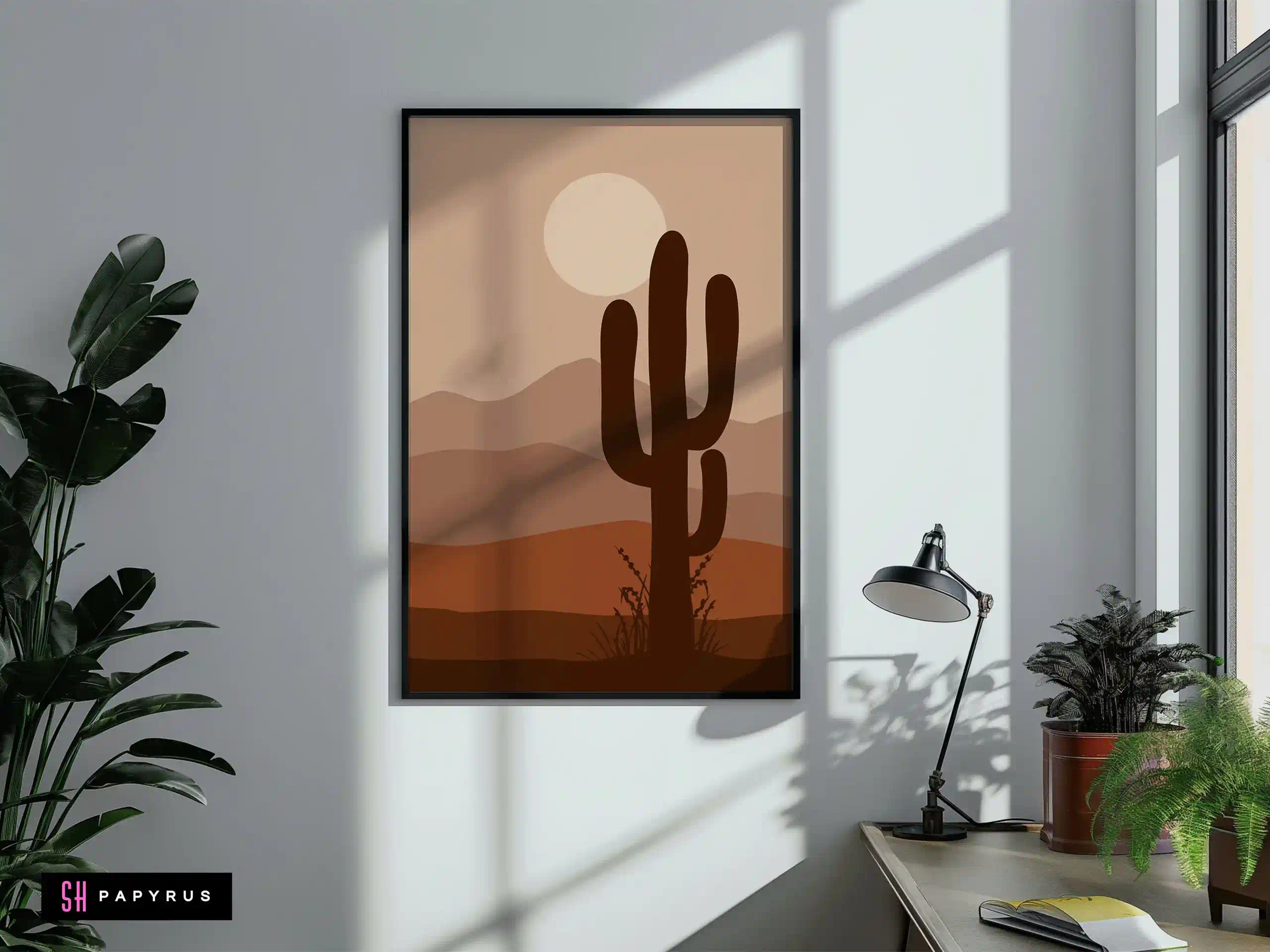 Inviting Warm Terracotta Desert Silhouette Wall Art