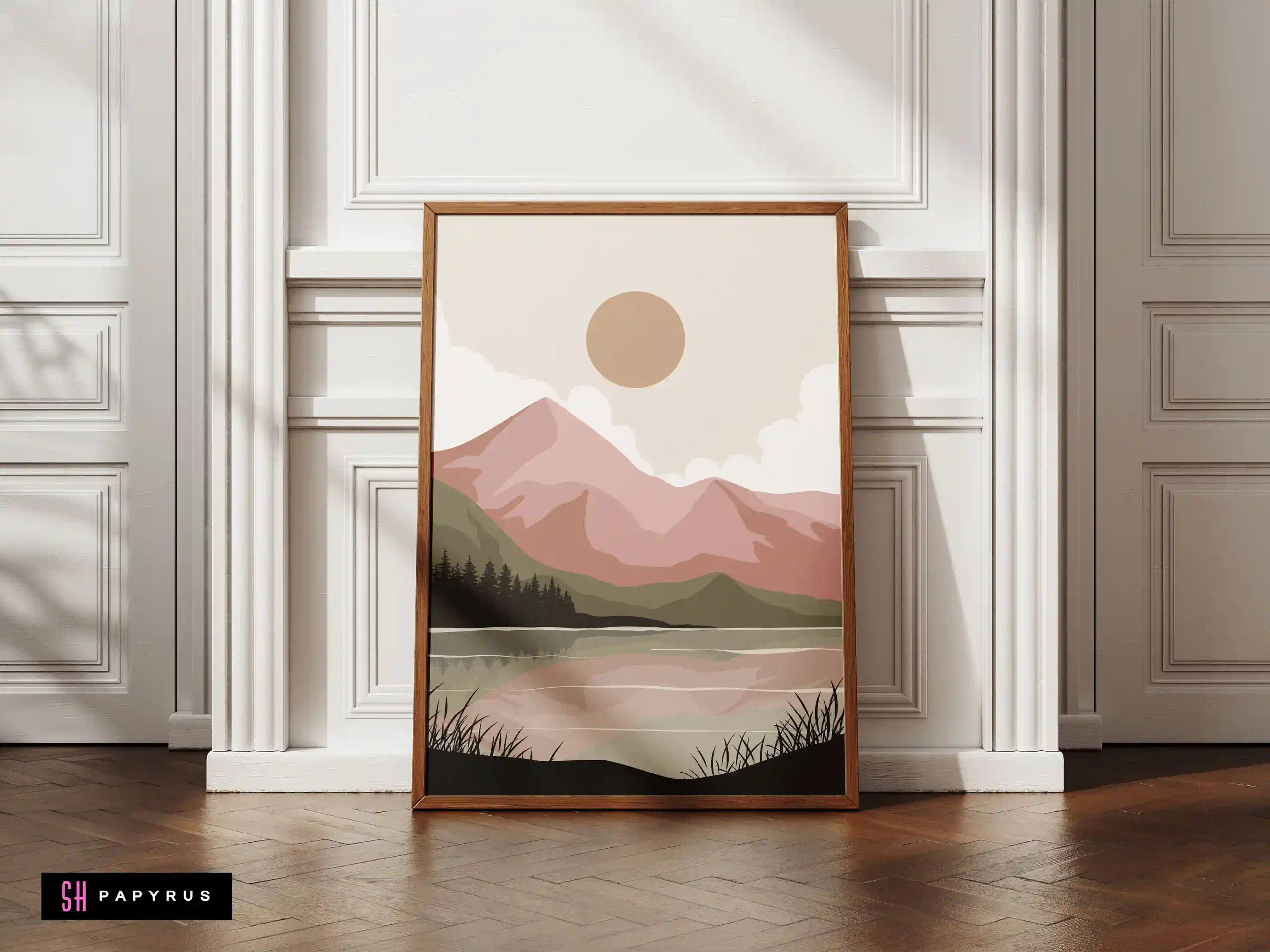 Dreamy Dusty Pink Mountain Reflection Wall Art