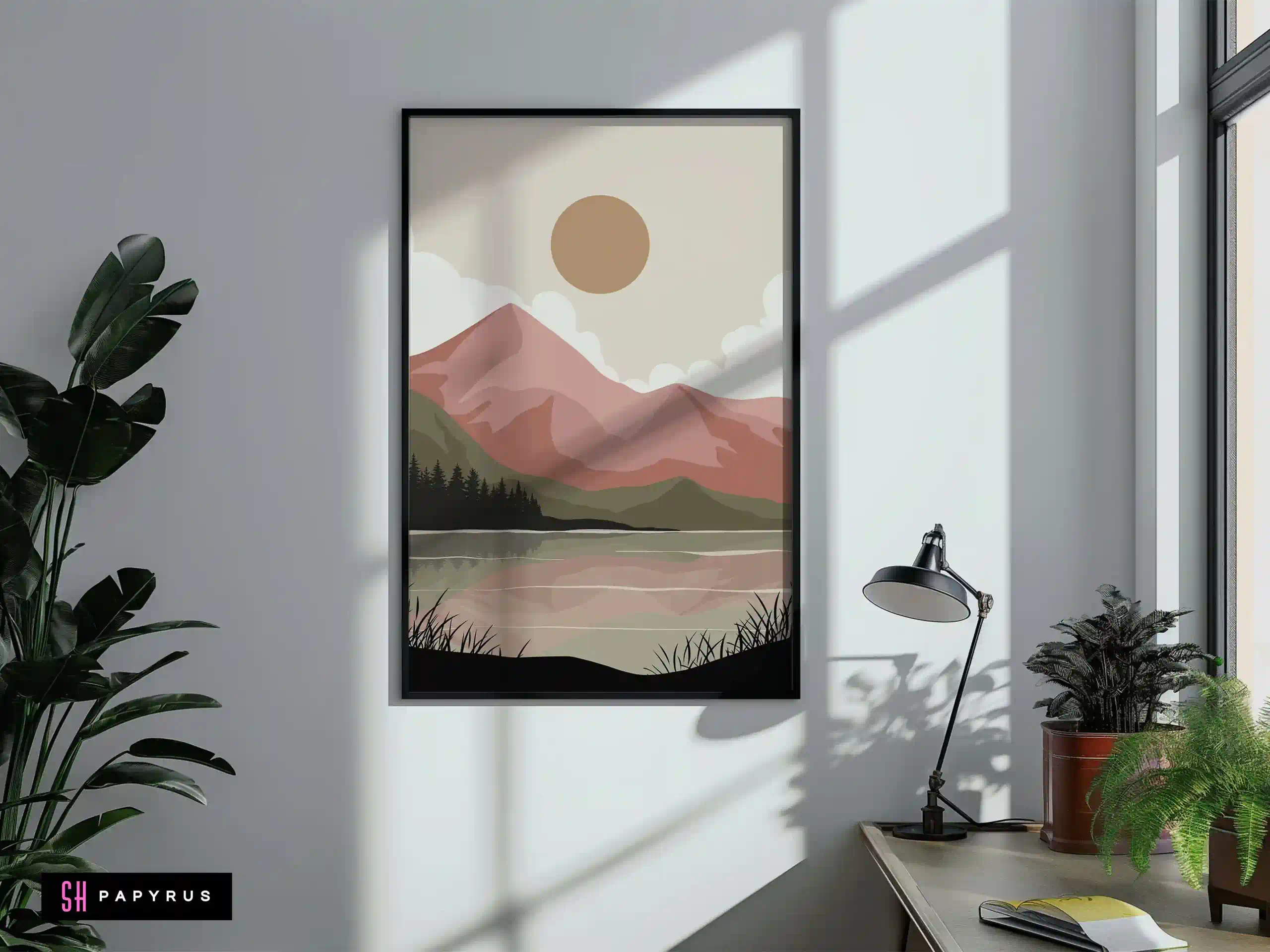 Dreamy Dusty Pink Mountain Reflection Wall Art