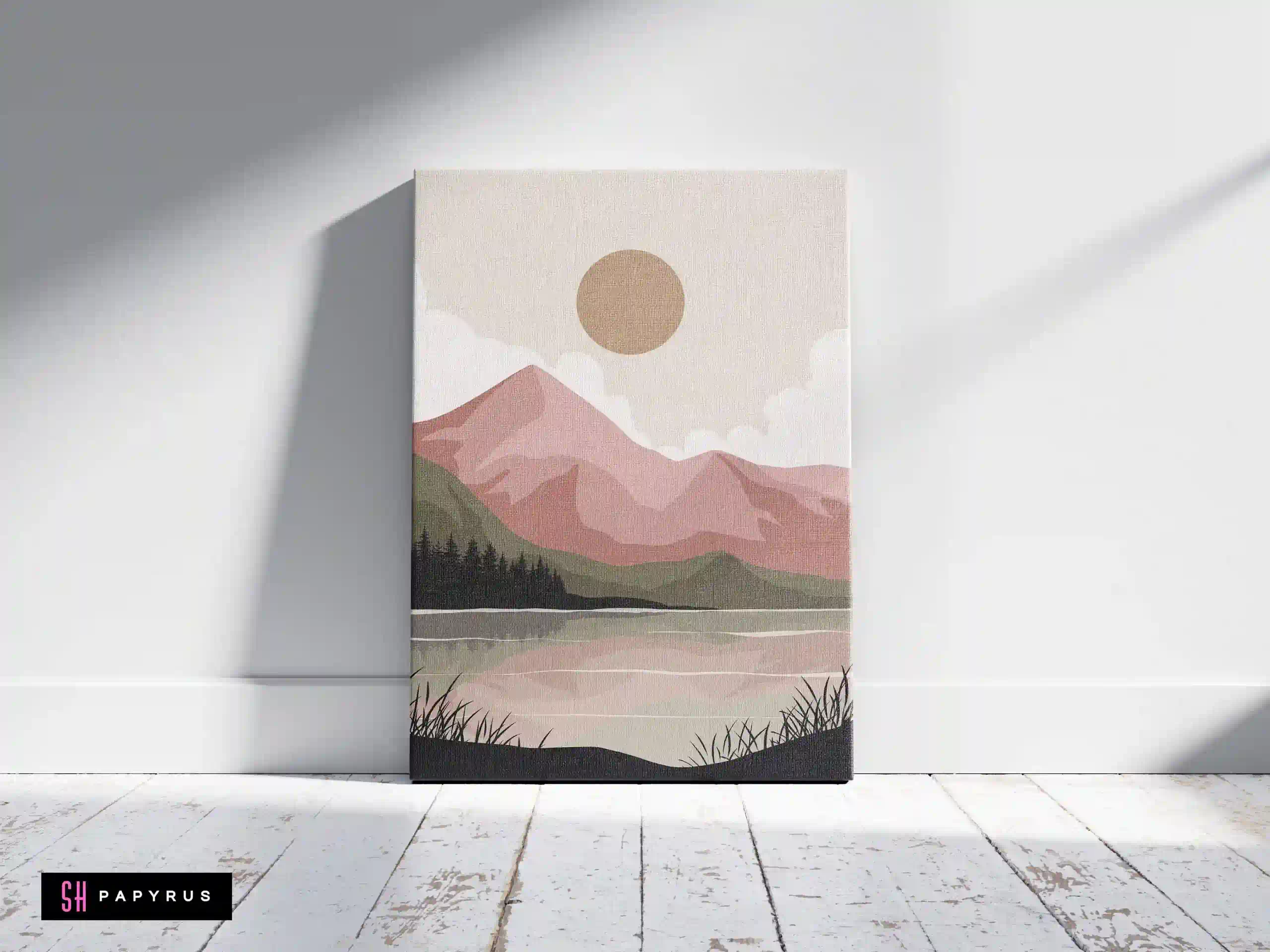 Dreamy Dusty Pink Mountain Reflection Wall Art