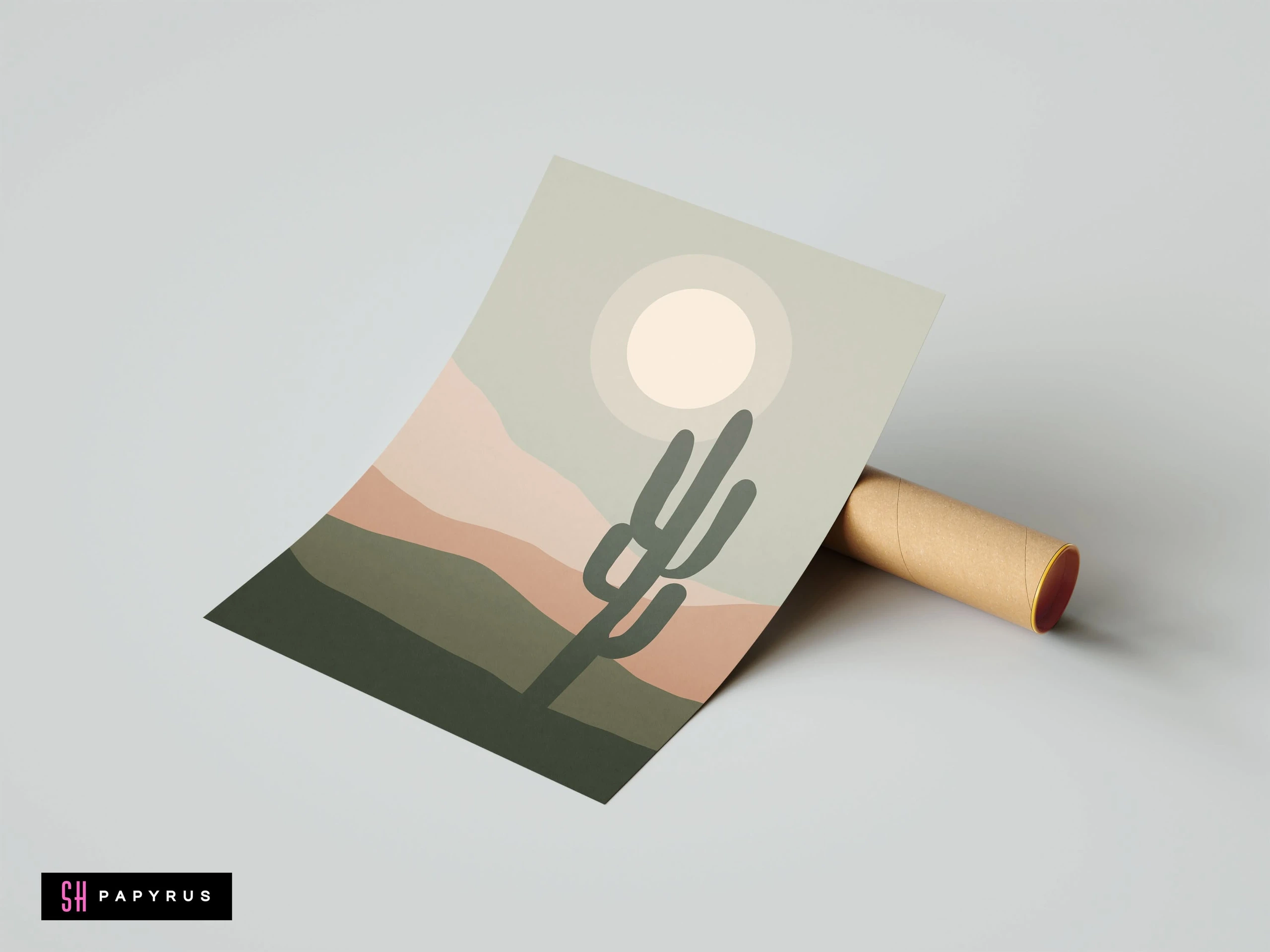 Tranquil Muted Sage Green Desert Scene Wall Art
