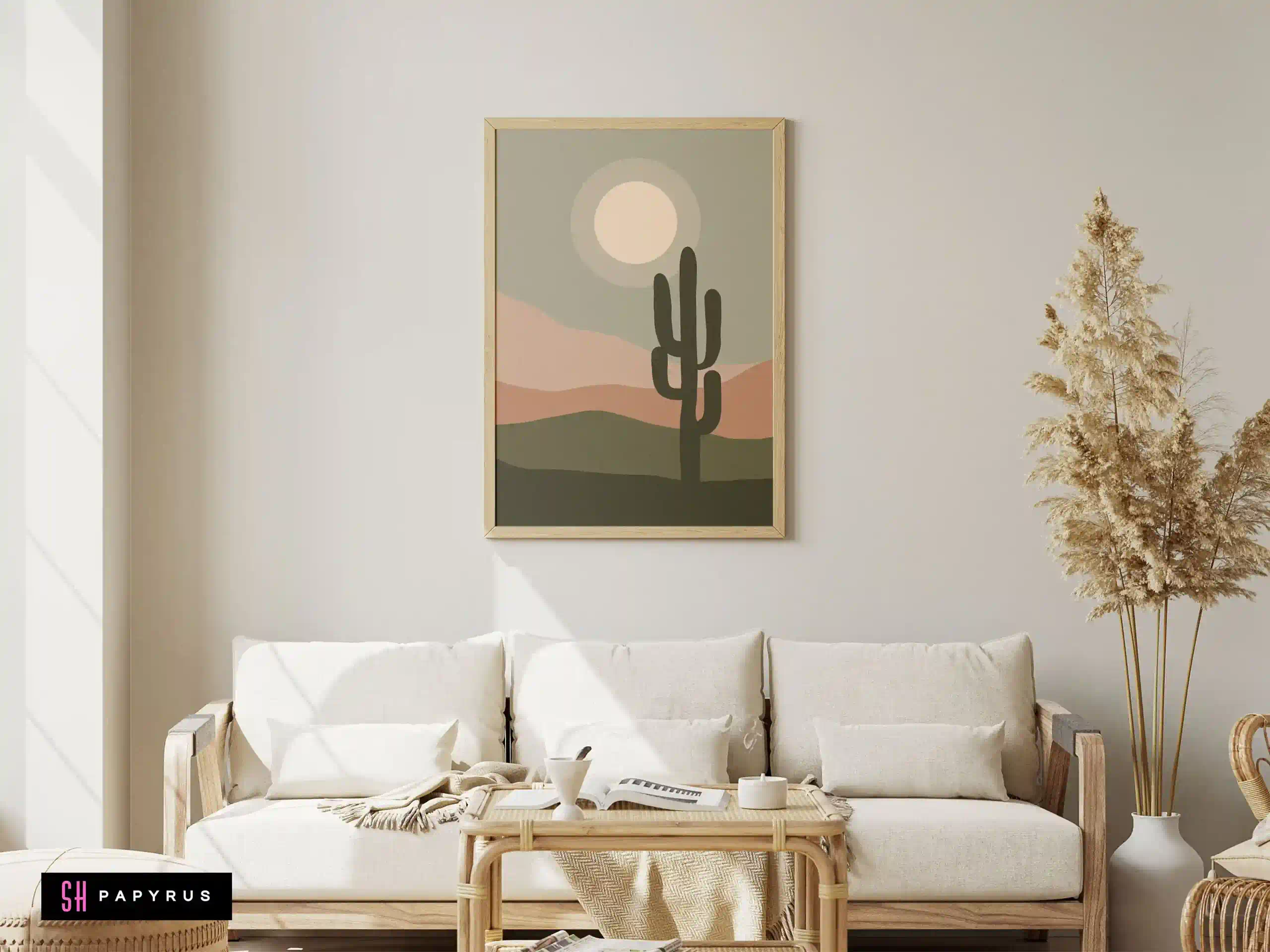 Tranquil Muted Sage Green Desert Scene Wall Art