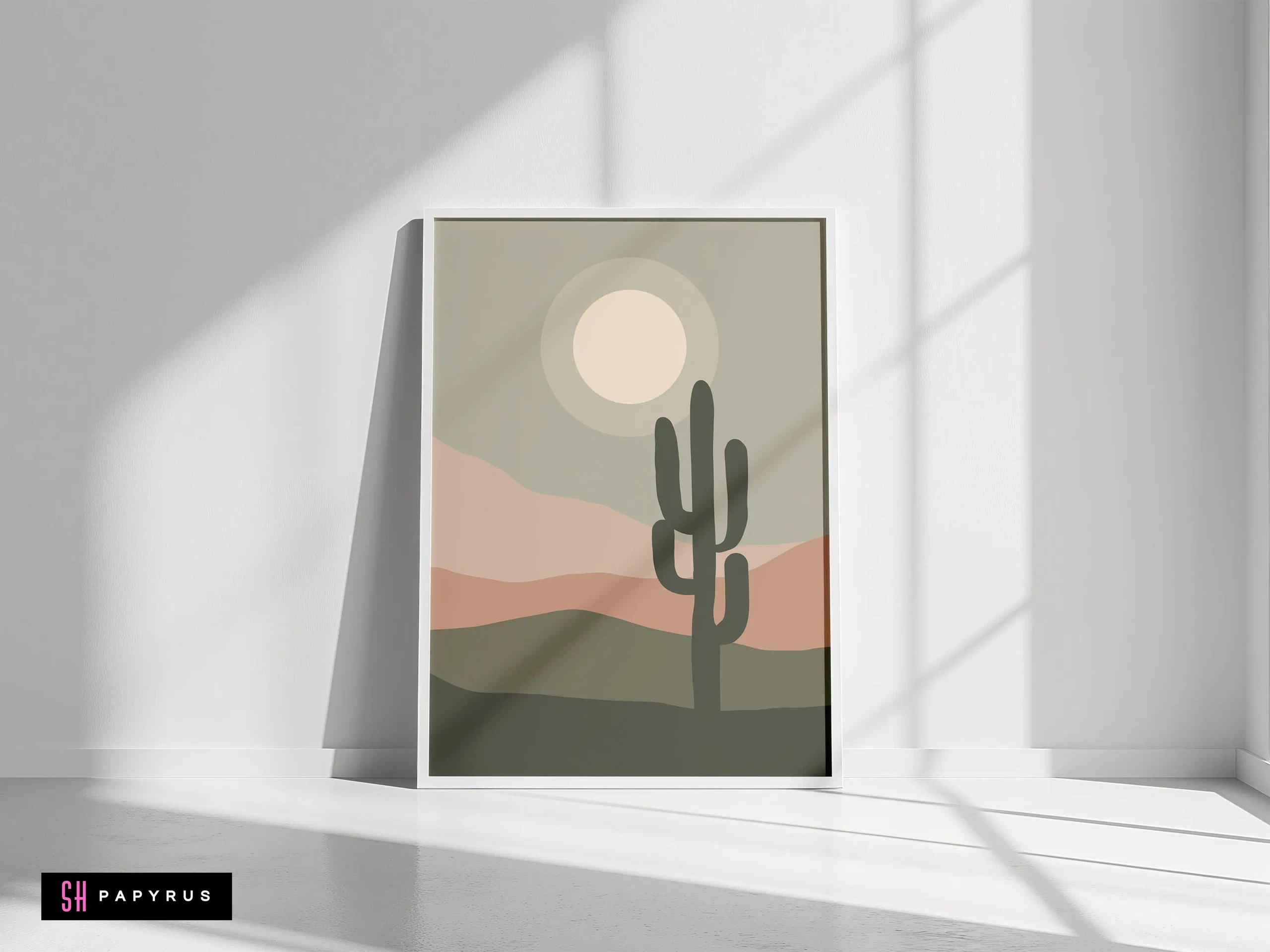 Tranquil Muted Sage Green Desert Scene Wall Art