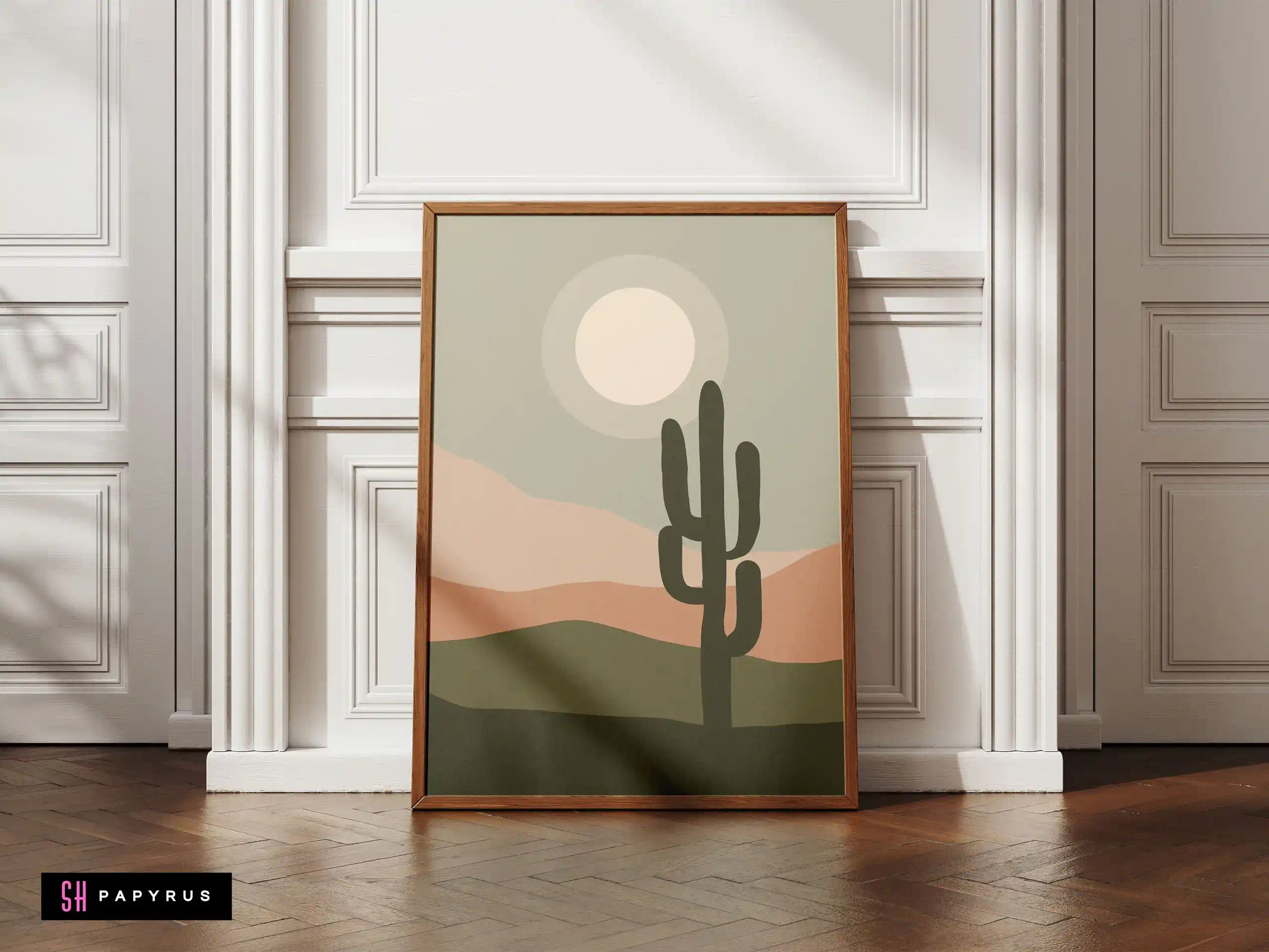 Tranquil Muted Sage Green Desert Scene Wall Art