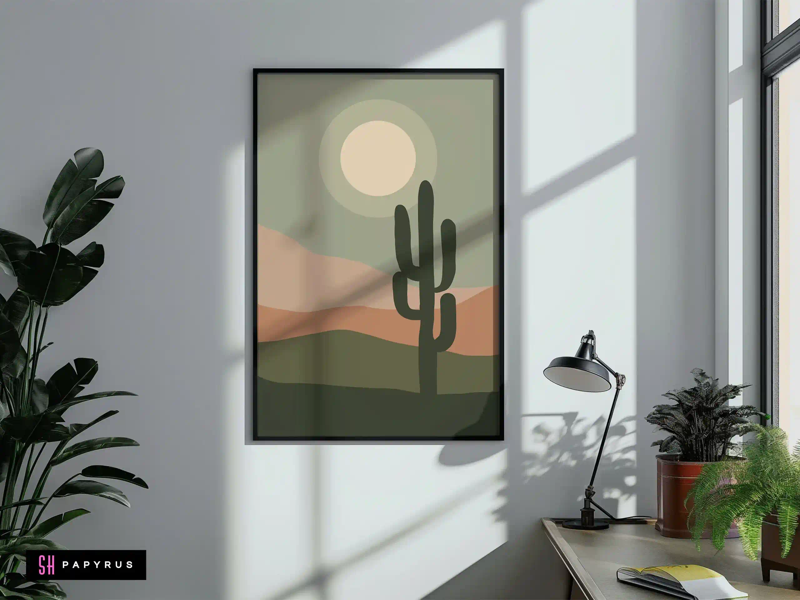 Tranquil Muted Sage Green Desert Scene Wall Art