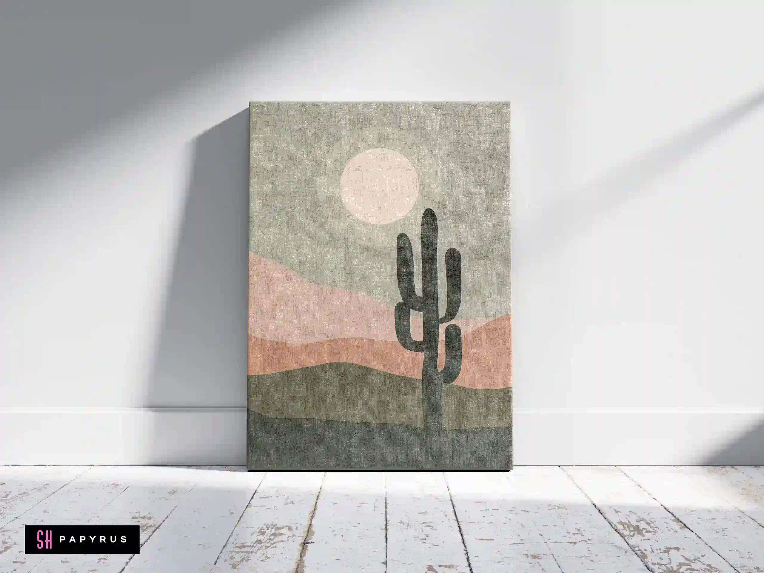 Tranquil Muted Sage Green Desert Scene Wall Art
