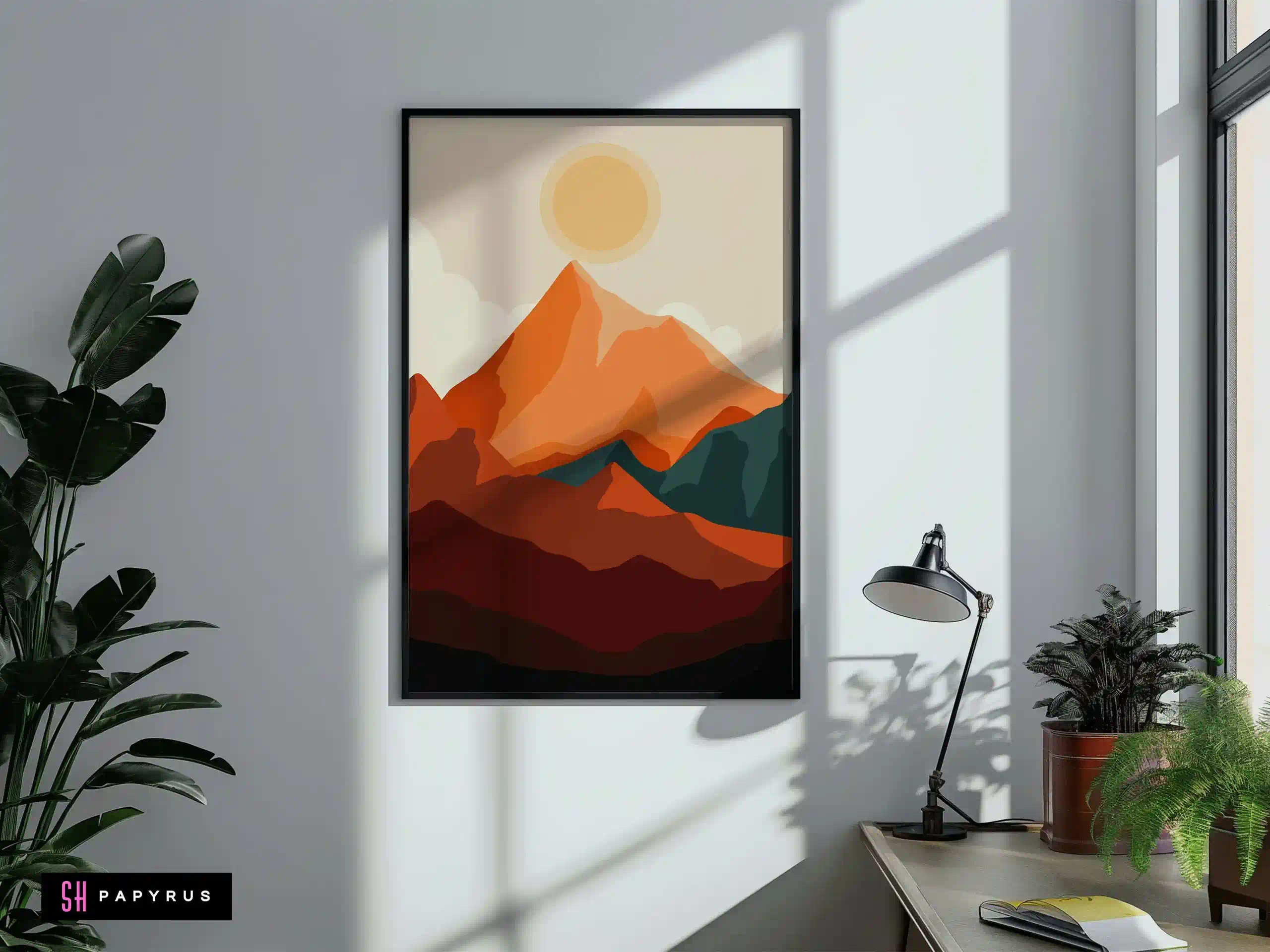 Energetic Vibrant Orange Mountain Range Wall Art