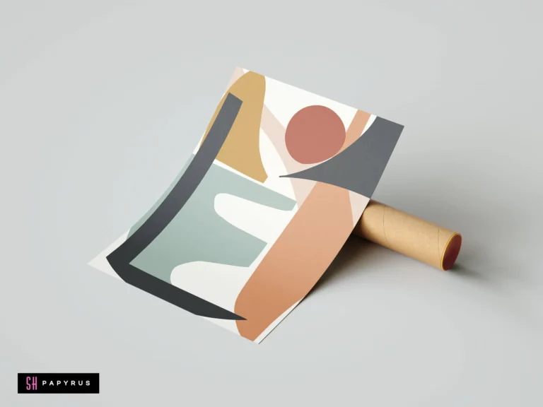 Bohemian abstract wall art print with terracotta, sage, and black flowing organic shapes.