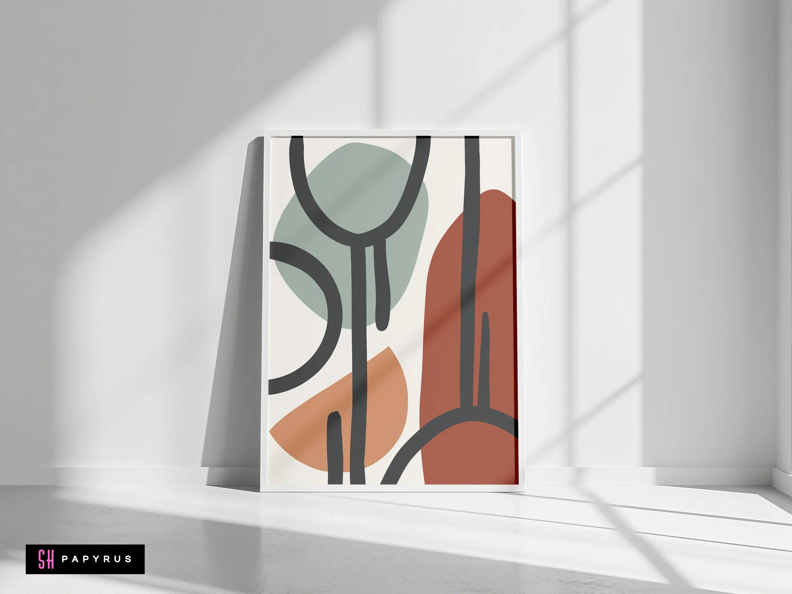 Unique Abstract Line Art Sage Terracotta Wall Art