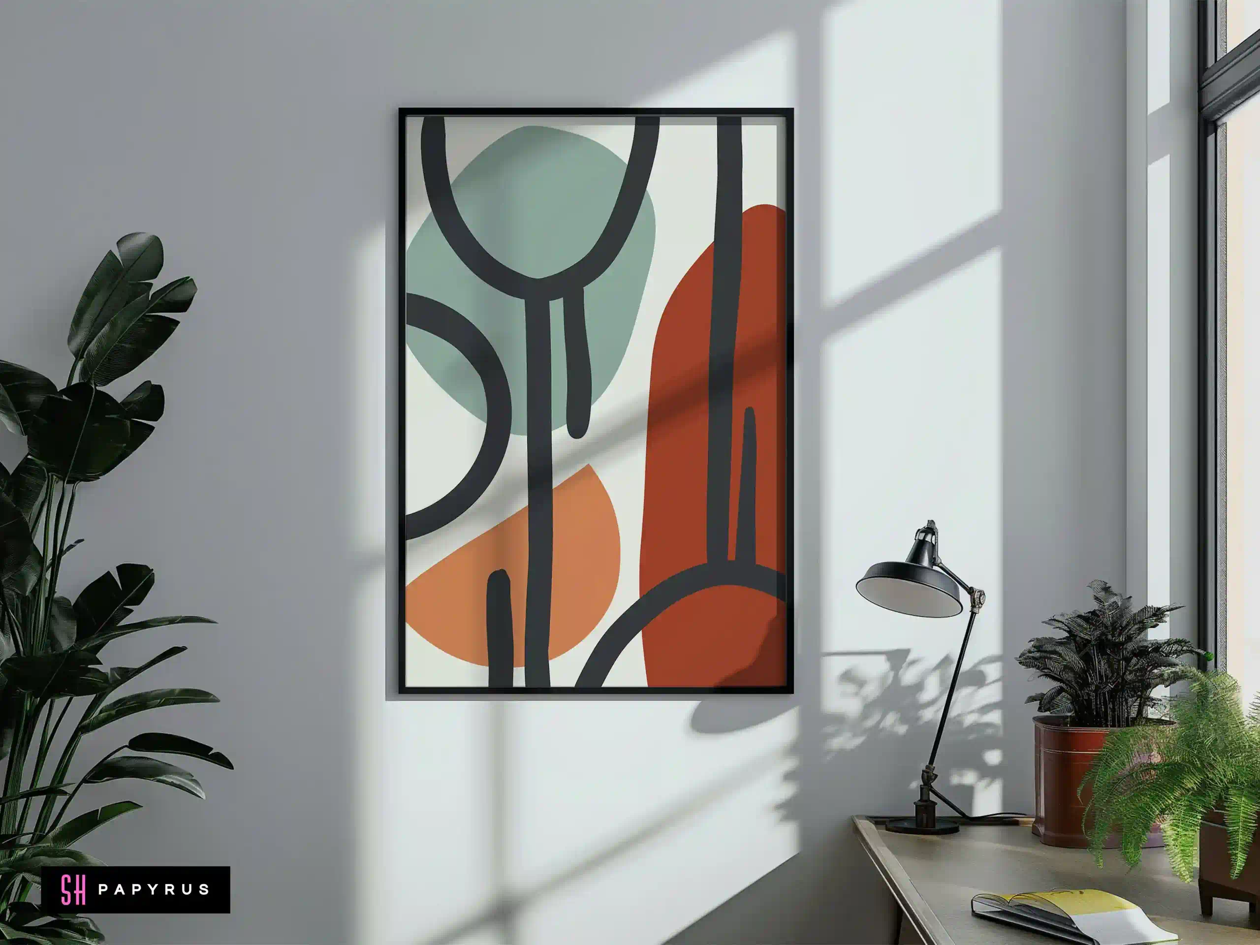 Unique Abstract Line Art Sage Terracotta Wall Art