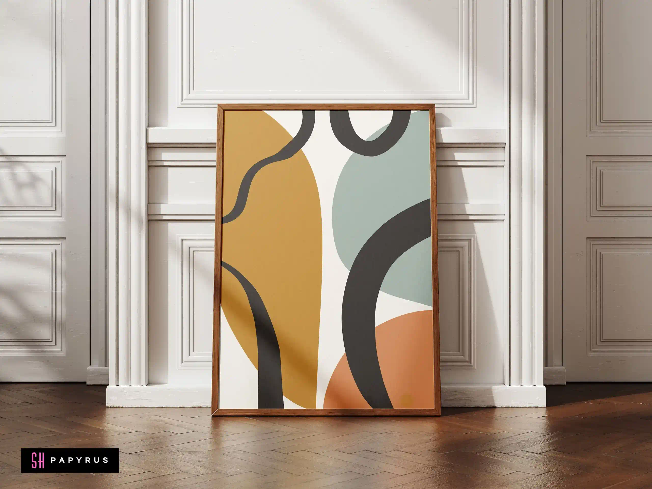 Vibrant Abstract Lines Mustard Sage Terracotta Art