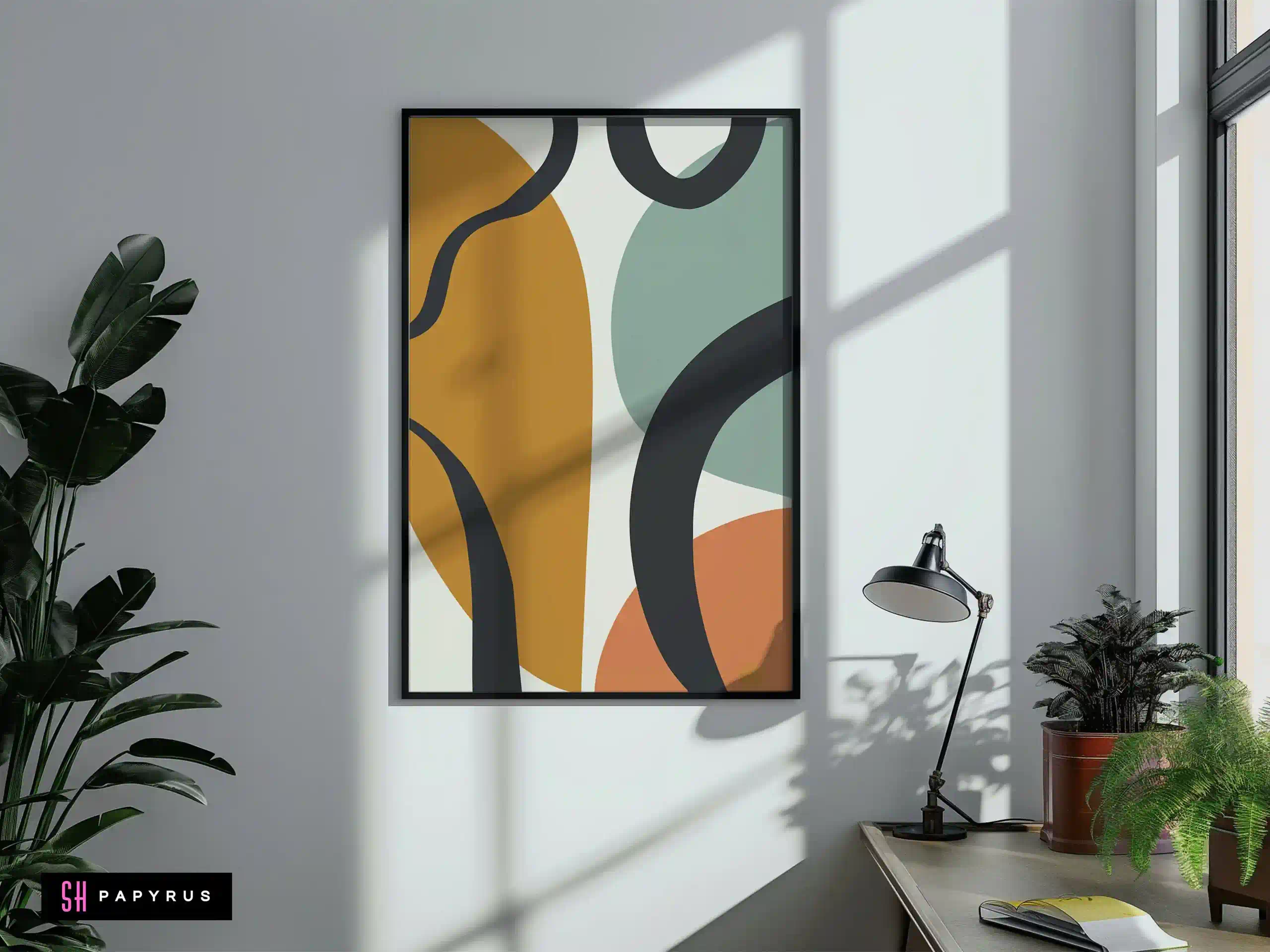 Vibrant Abstract Lines Mustard Sage Terracotta Art