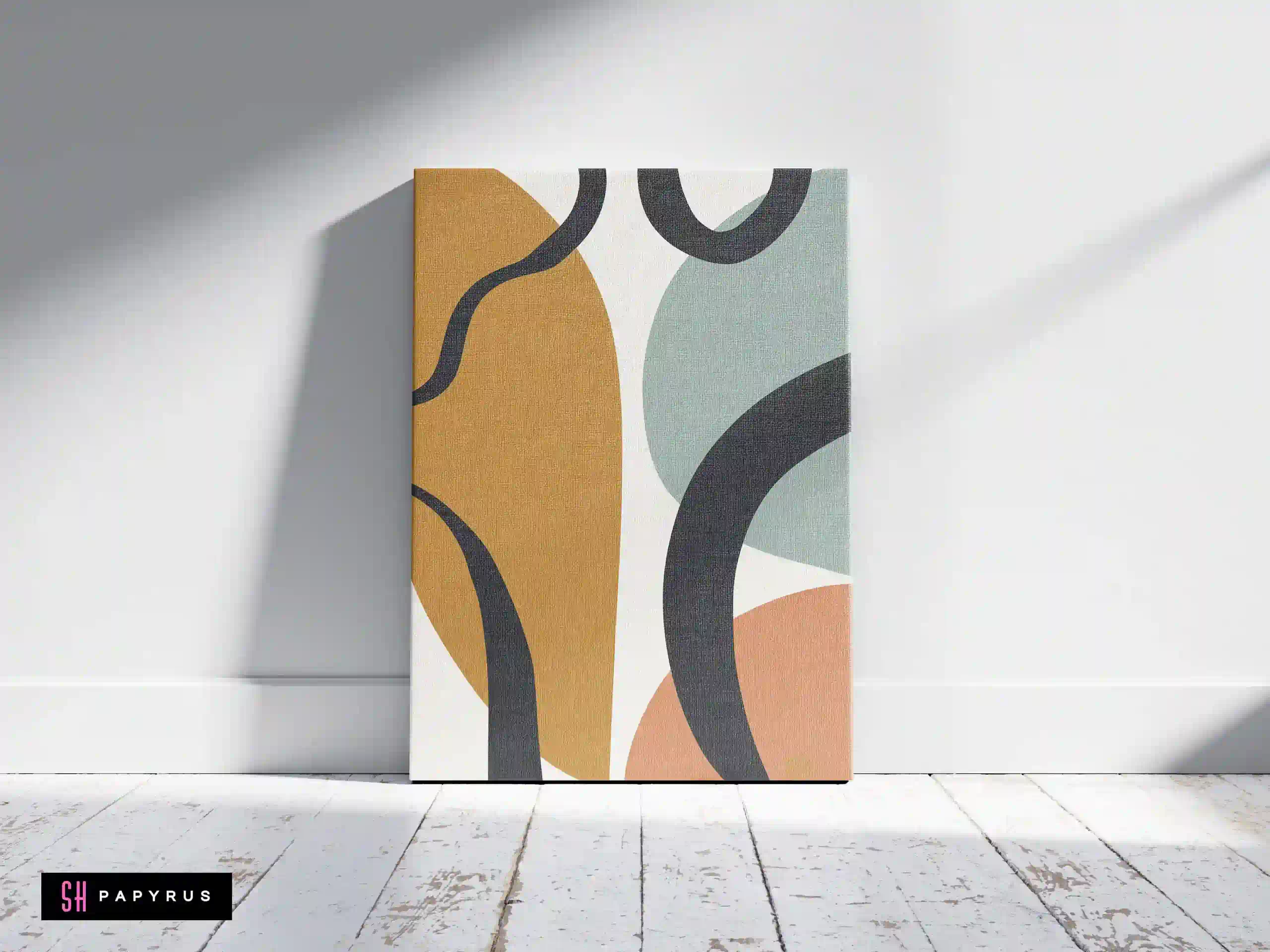 Vibrant Abstract Lines Mustard Sage Terracotta Art