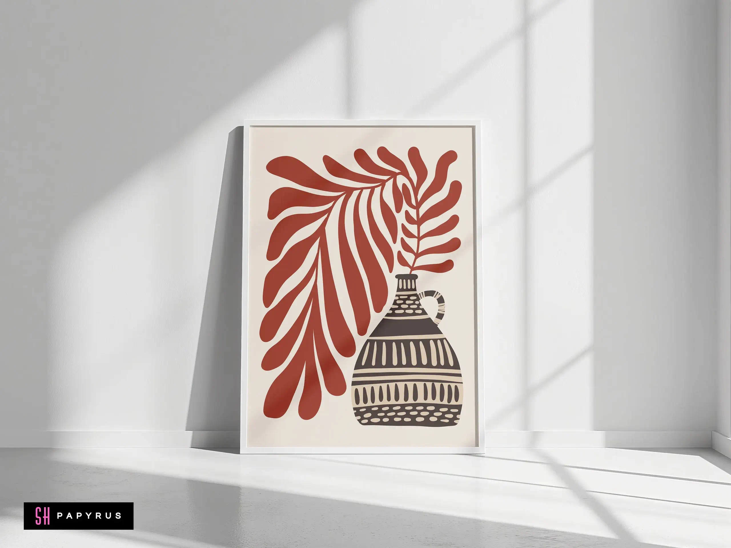 Elegant Terracotta Leaf Patterned Folk Art Vase Art