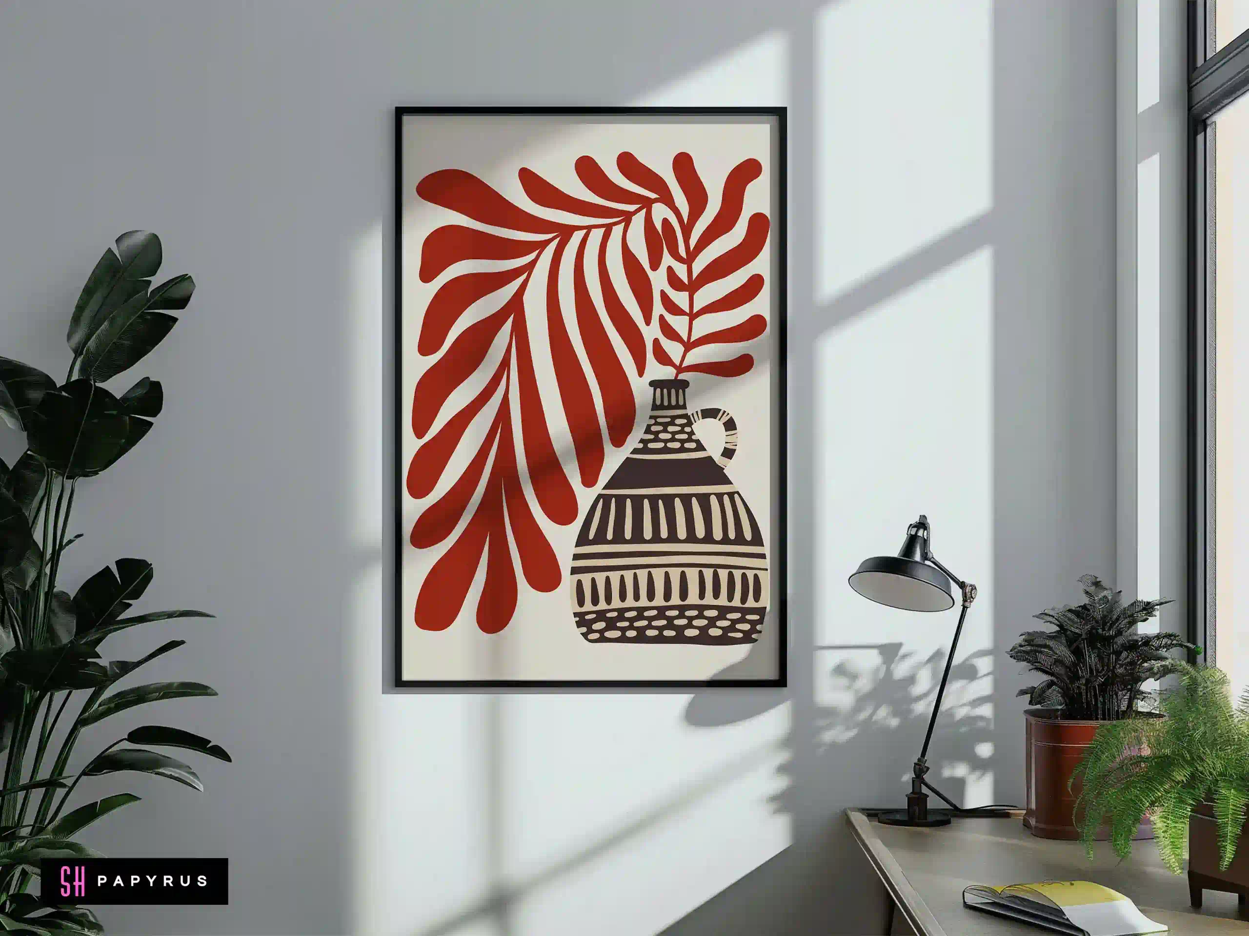 Elegant Terracotta Leaf Patterned Folk Art Vase Art